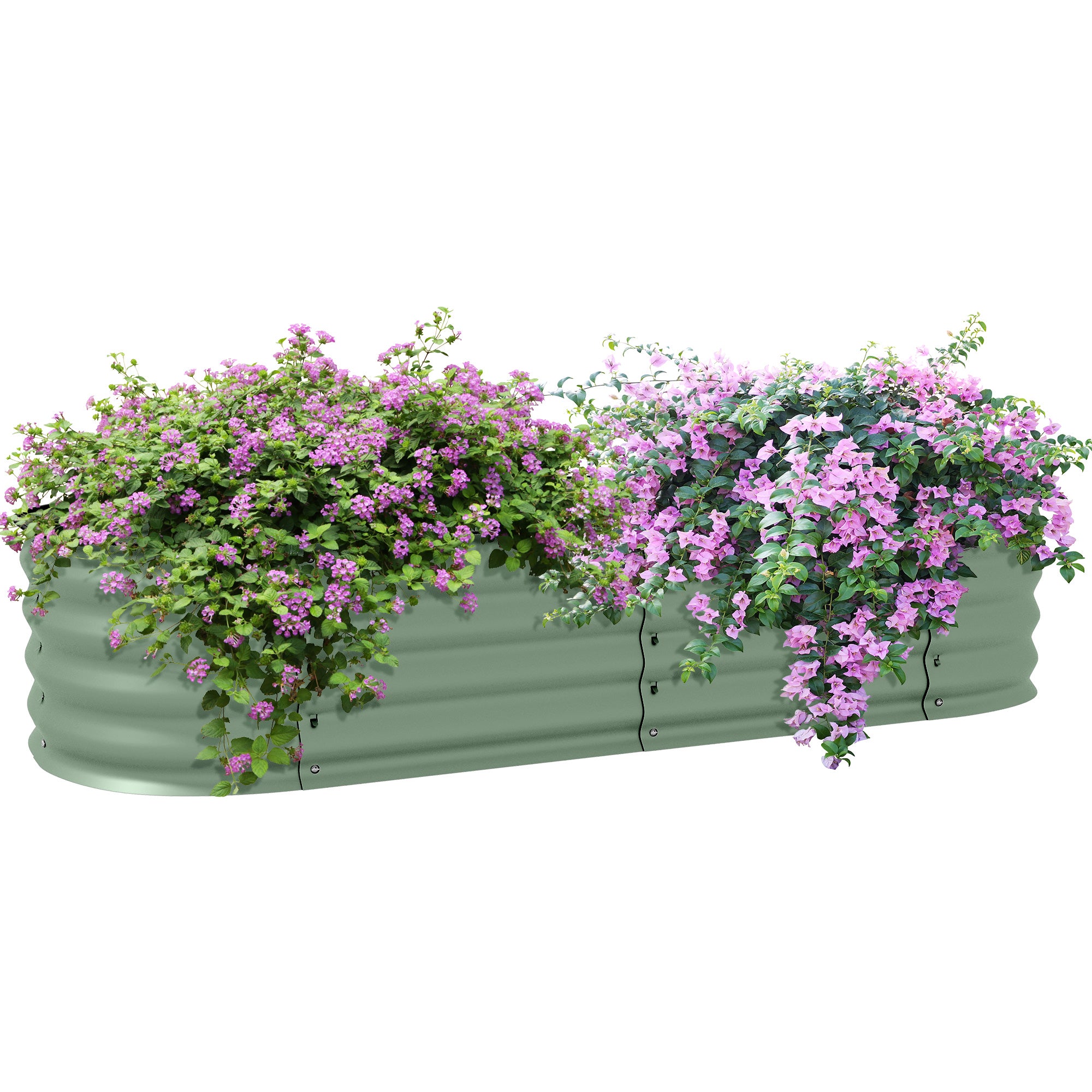 Outsunny Galvanised Raised Garden Bed, Metal Planter Box with Safety Edging, for Flowers, Herbs, Succulents, Green - North Peak Garden Furniture