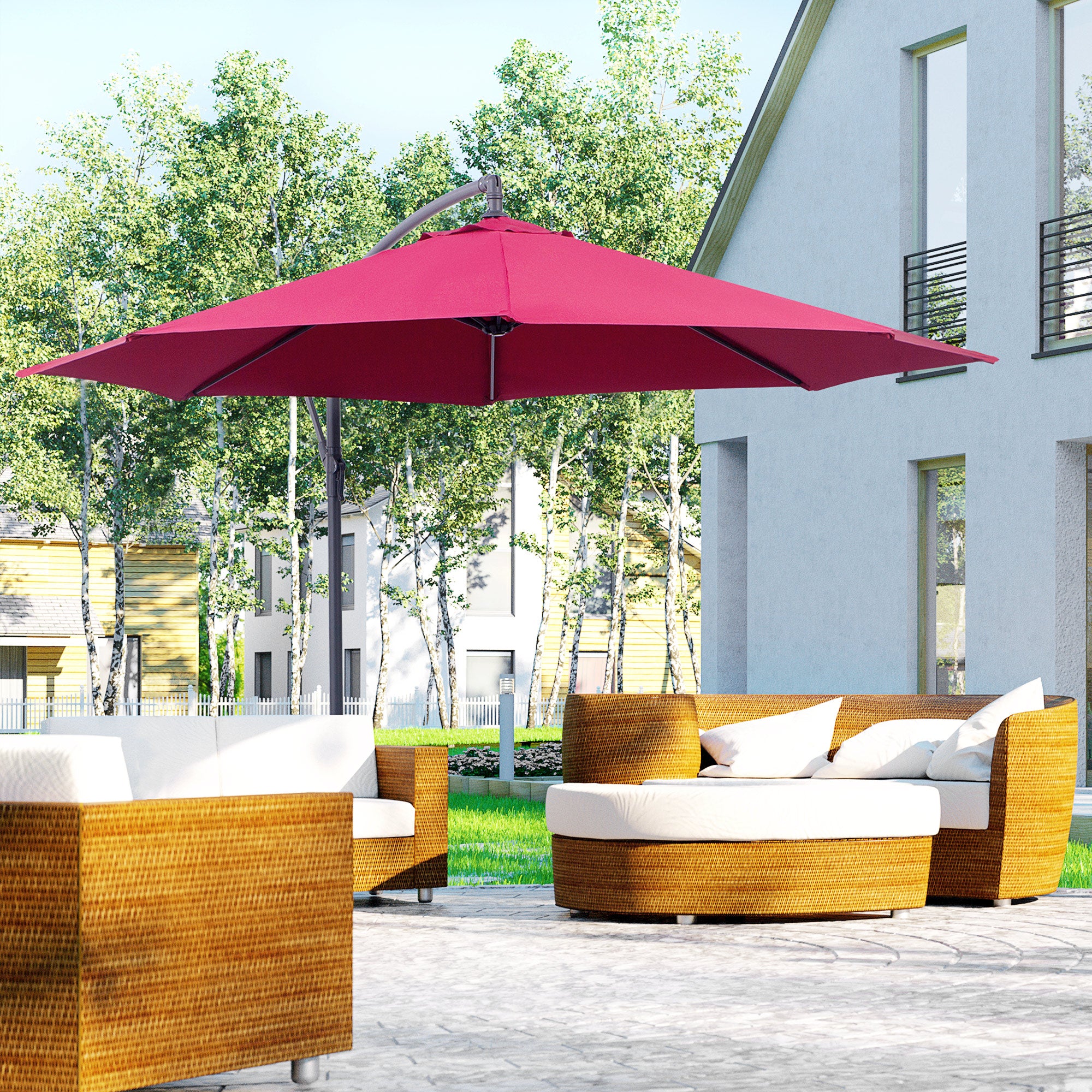 Outsunny 3m Water Resistant Terylene Hanging Parasol Wine Red - North Peak Garden Furniture