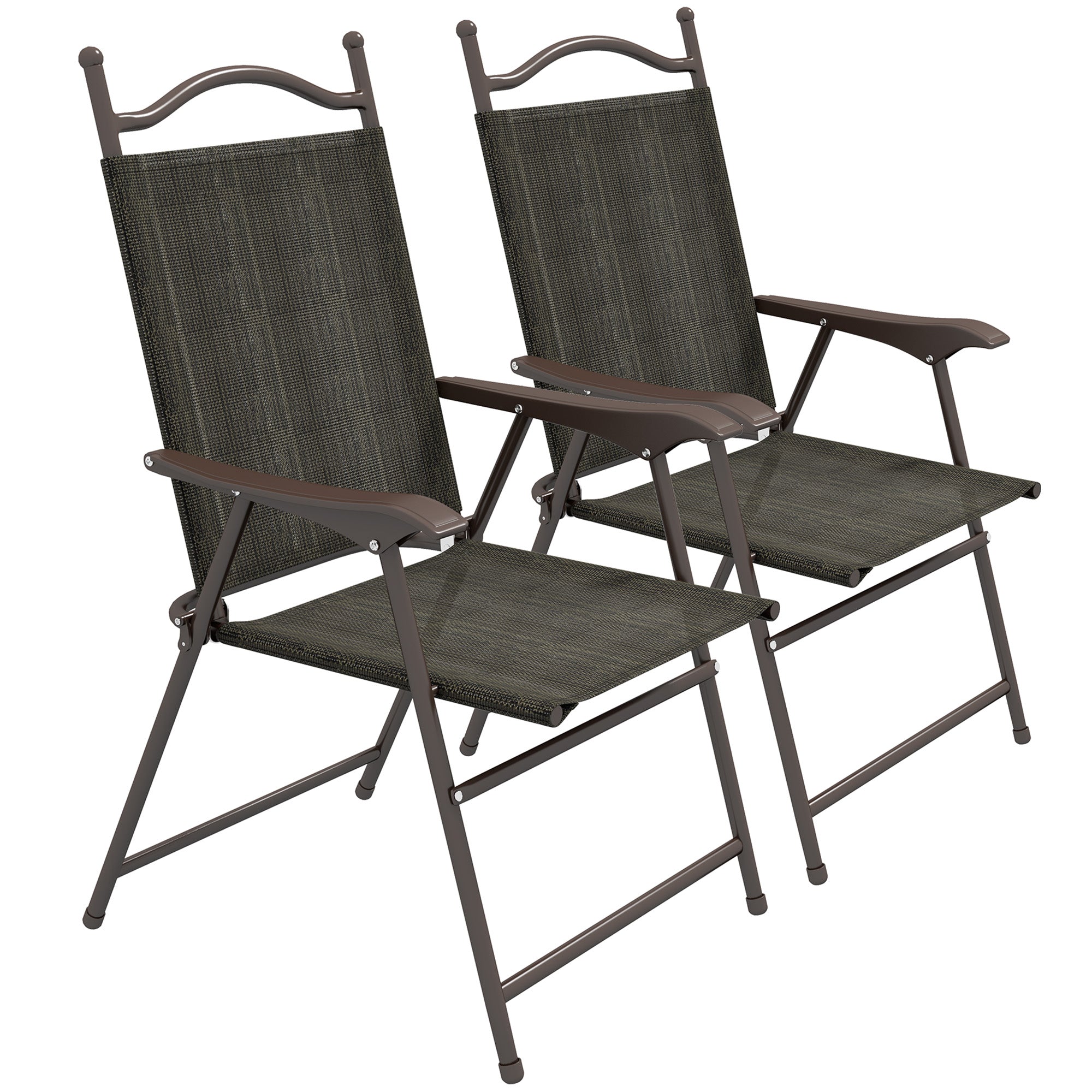 Outsunny Set of Two Folding Garden Chairs, with Fabric Mesh Seats - Dark Brown - North Peak Garden Furniture