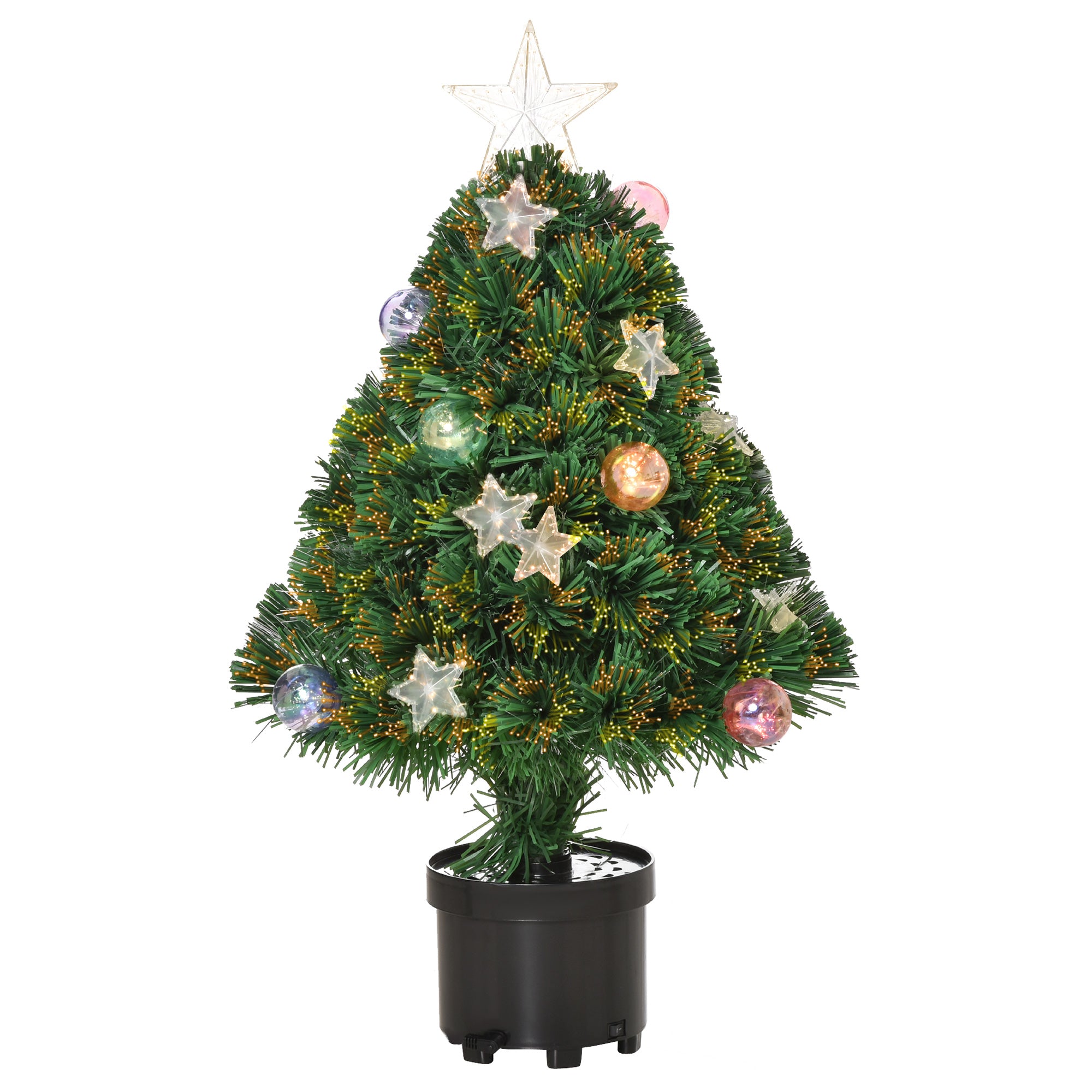 HOMCOM 2FT Pre-lit Artificial Christmas Tree Tabletop Multicoloured Fibre Optic Xmas Decoration w/ LED Lights Pot Table Desk - Green - North Peak Garden Furniture