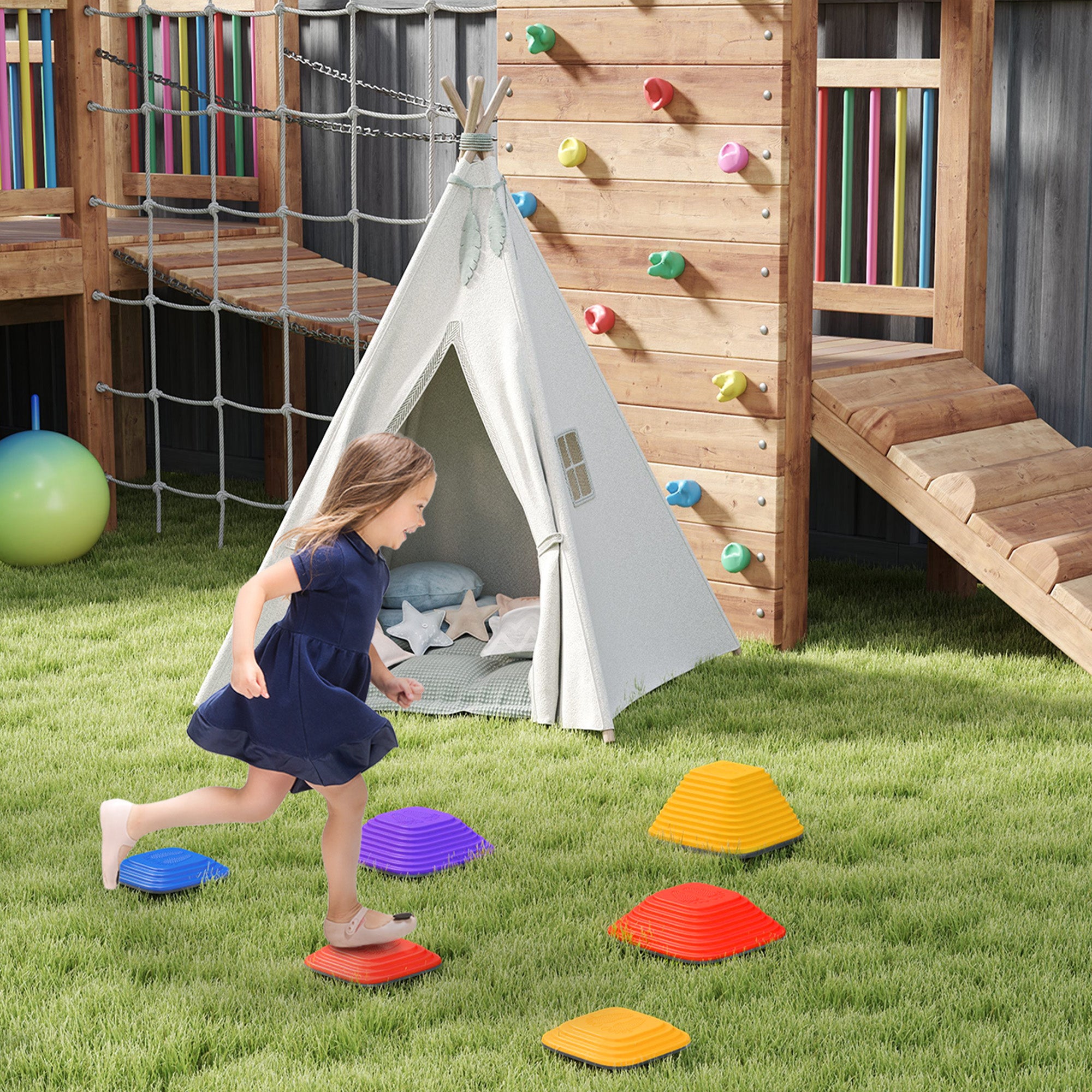 AIYAPLAY Balance Stepping Stones for Kids, 6PCs Non-Slip Stackable River Stones, Obstacle Courses for Balance & Motor Skills - North Peak Garden Furniture