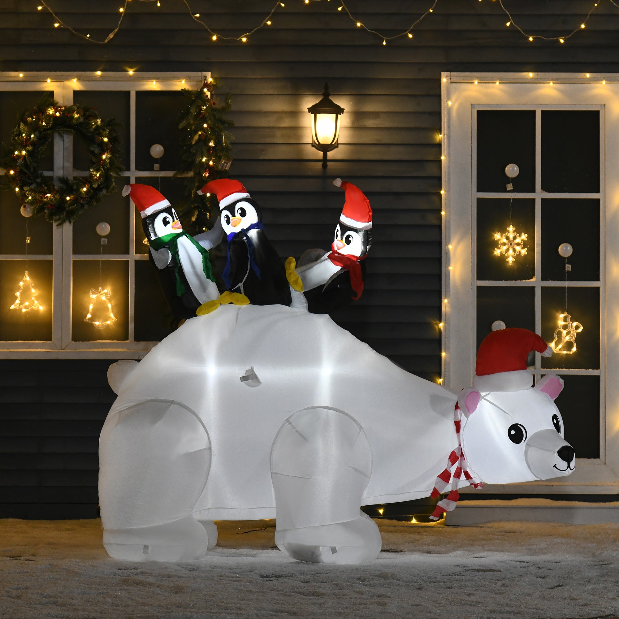 HOMCOM 5ft Outdoor Christmas Inflatable with LED Light, Lighted Blow up Polar Bear with Three Penguins, Giant Yard Party Decoration for Home Garden Lawn Party Prop - North Peak Garden Furniture