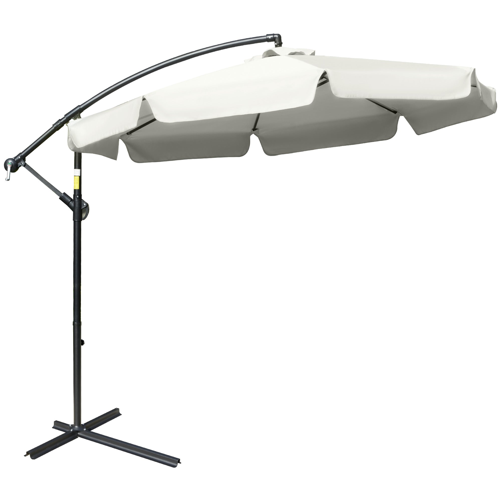 Outsunny 2.7m Garden Banana Parasol Cantilever Umbrella with Crank Handle and Cross Base for Outdoor, Hanging Sun Shade, Cream White - North Peak Garden Furniture