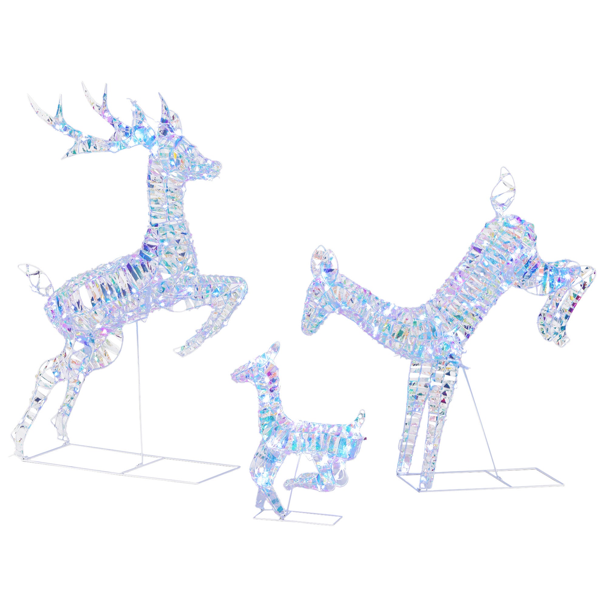 Outsunny 3-Piece Lighted Reindeer Family Set, Iridescent Outdoor Christmas Decoration, Deer Family with 8 Modes, Daily Timer