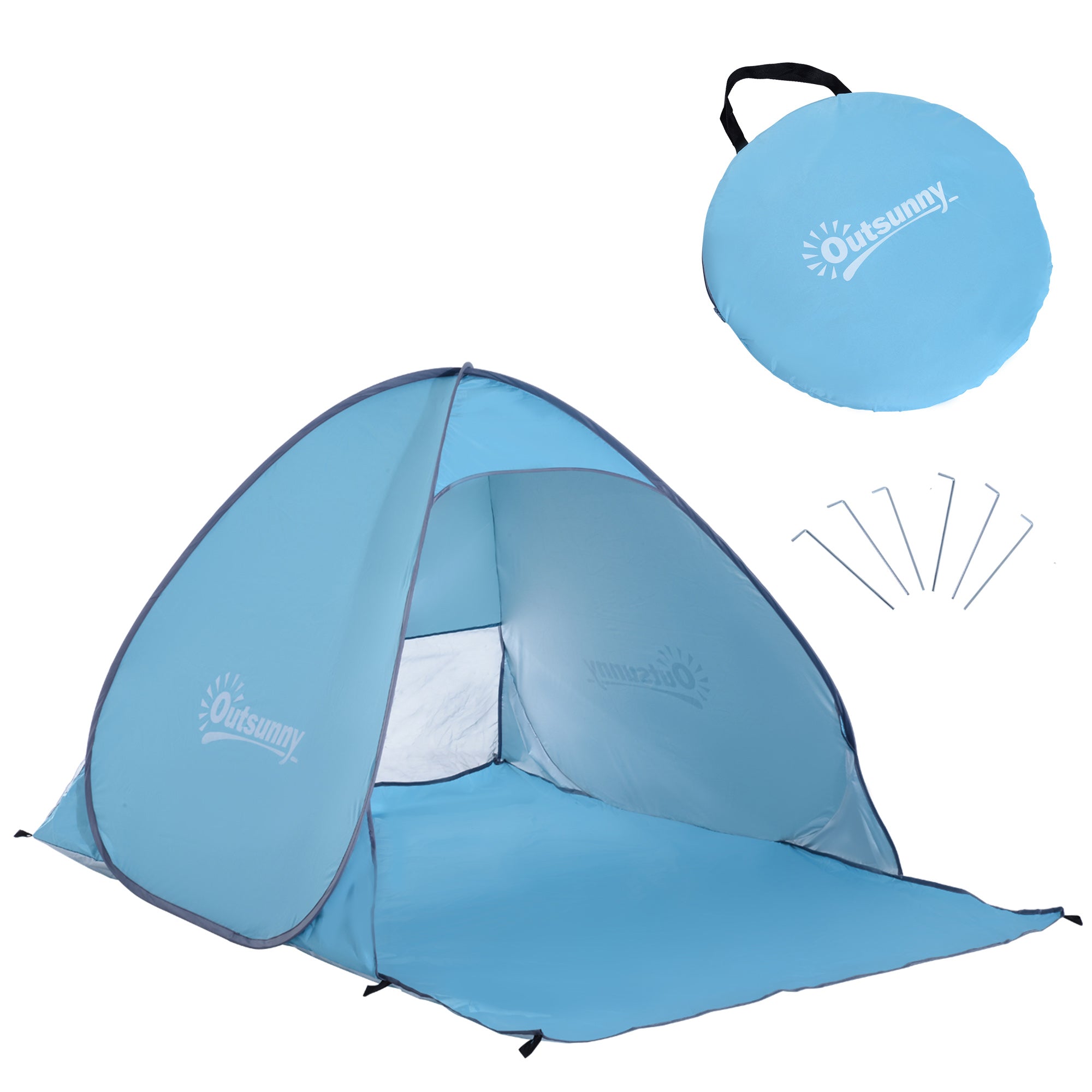 Outsunny 2-3 Person Pop up Beach Tent Hiking UV 30+ Protection Patio Sun Shelter (Blue) - North Peak Garden Furniture