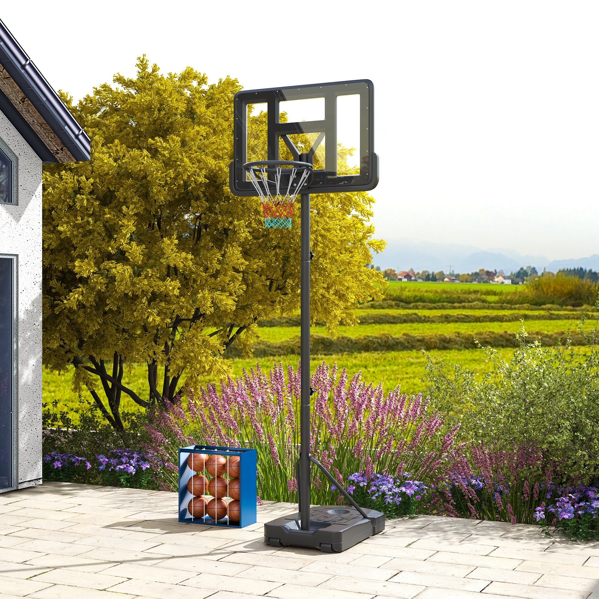 SPORTNOW Height Adjustable Basketball Stand Net Set System, Freestanding Basketball Hoop and Stand w/ Wheels, 200-305cm - Black - North Peak Garden Furniture