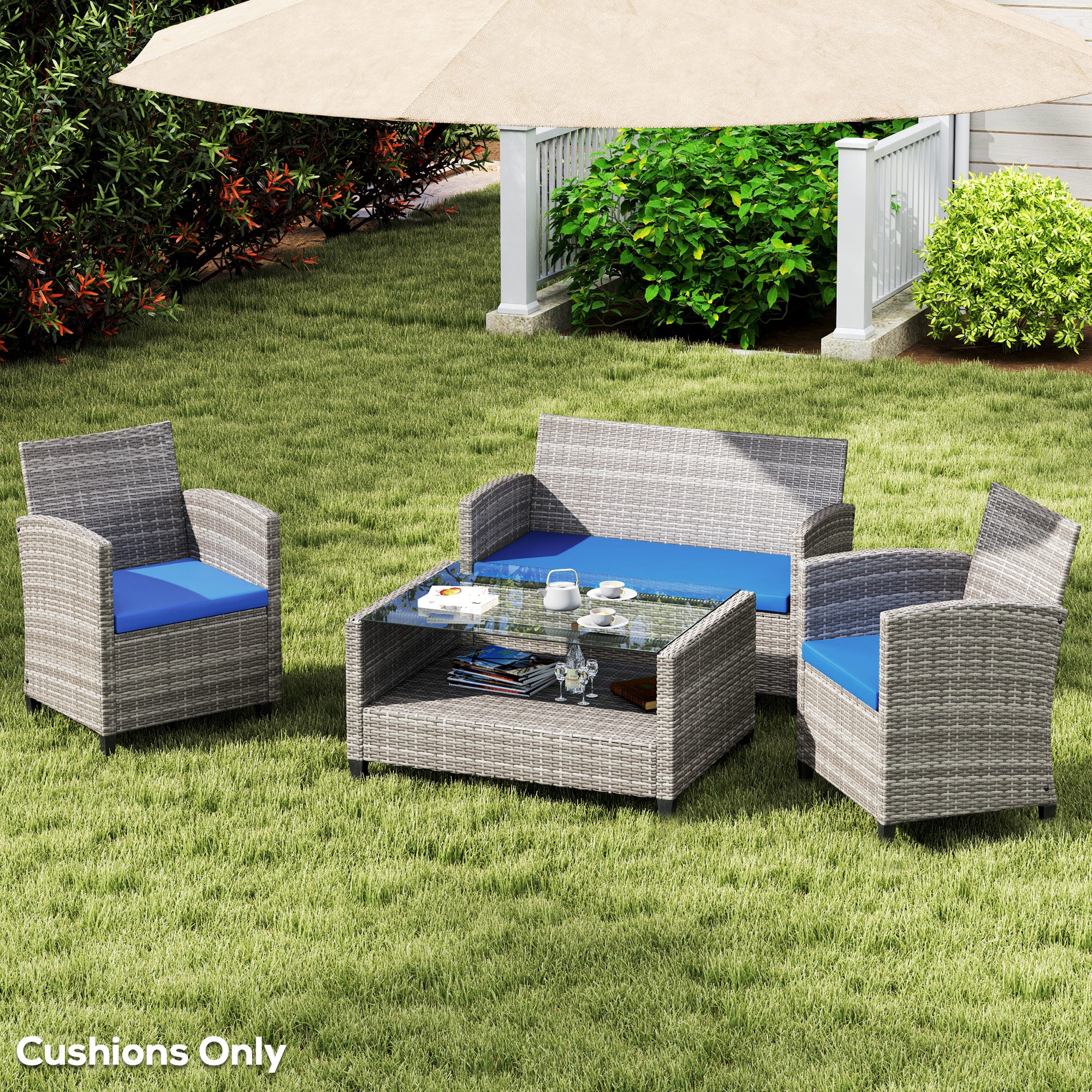 Outsunny Outdoor Seat Cushion Pads for Rattan Furniture, 3 PCs Garden Furniture Cushions, Sky Blue - North Peak Garden Furniture