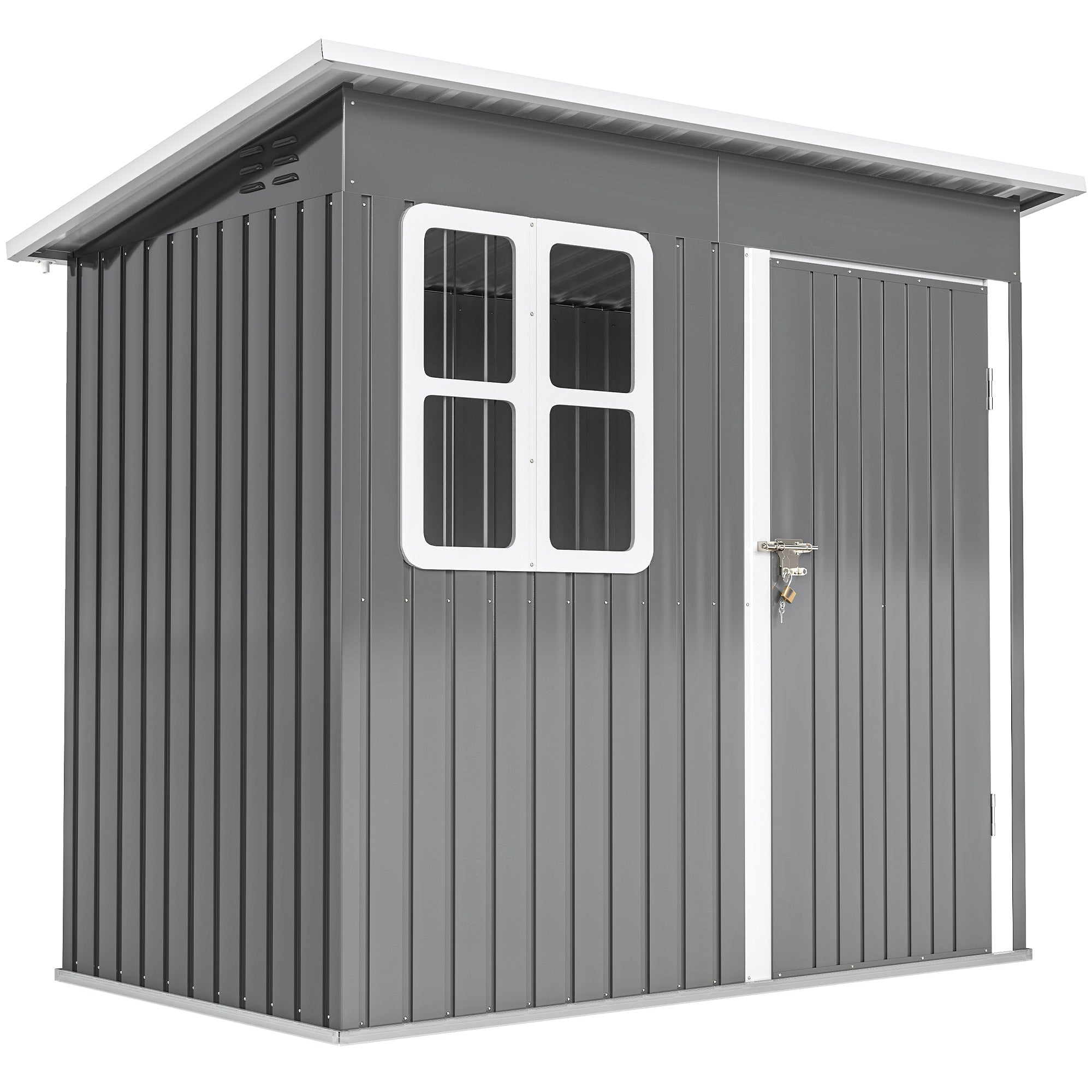 Outsunny 7 x 4ft Eco-friendly Galvanised Steel Garden Shed, with Lock and Gloves, 40kg/㎡ Snow Capacity - Grey