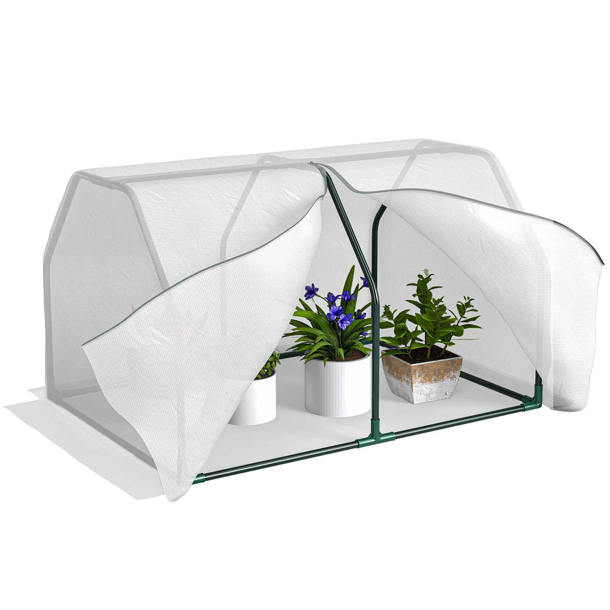 Outsunny Mini Greenhouse Grow House PVC Cover Steel Frame White 99L x 71W x 60H cm