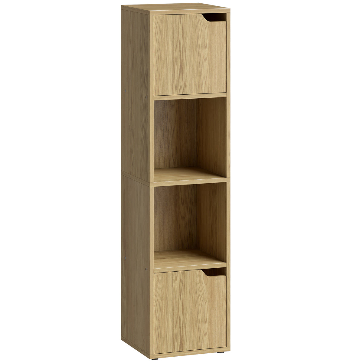 HOMCOM Narrow Bookcase, 4-Tier Bookshelf, Storage Cabinet with doors for Living Room, Bedroom, Oak