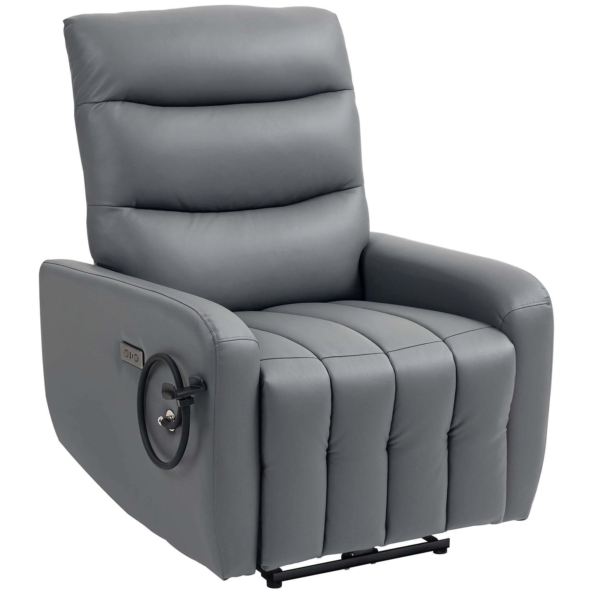 HOMCOM Electric Recliner Armchair with USB + Type C Charge Port, Phone Holder, PU Leather Reclining Chair with Adjustable Leg Rest, Recliner Chair for Home Living Room Theater, Grey - North Peak Garden Furniture