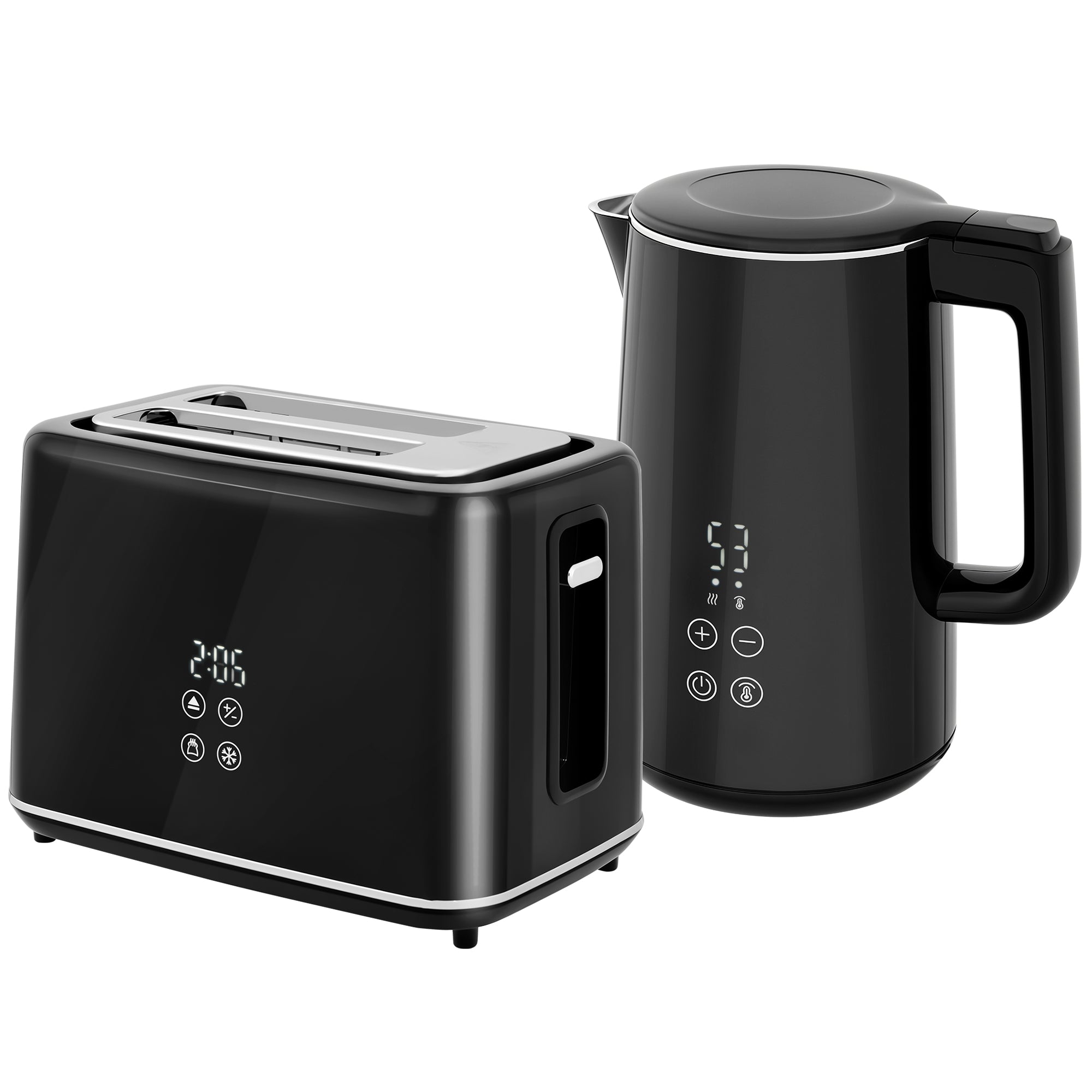 HOMCOM Kettle and Toaster Set, 1.5L 3000W Fast Boil Kettle with Insulation & 2 Slice Toaster Kitchen Set with 7 Level Browning Controls, Defrost, Reheat and Crumb Tray, Black - North Peak Garden Furniture