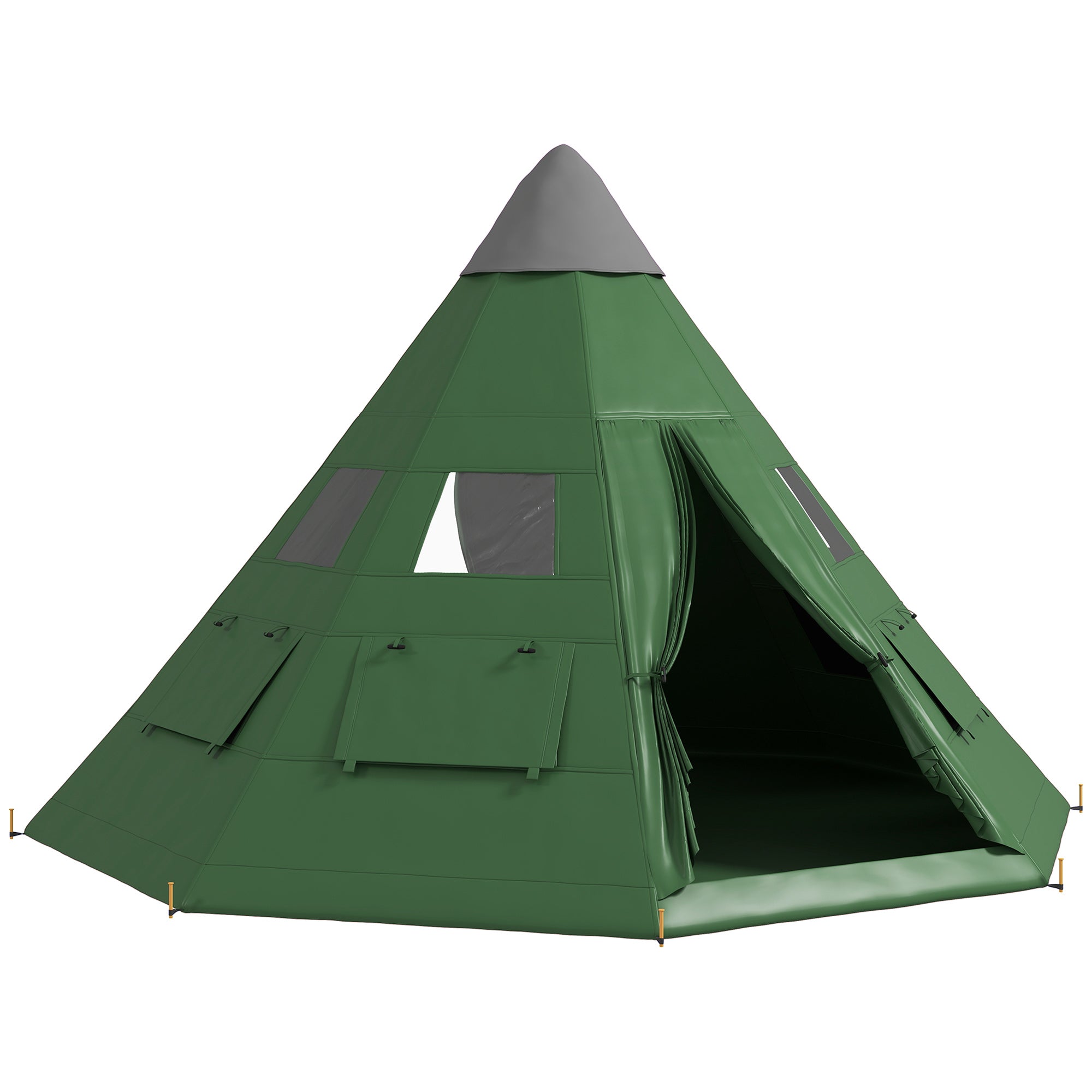 Outsunny 6 Men Tipi Tent with Carry Bag - Green - North Peak Garden Furniture