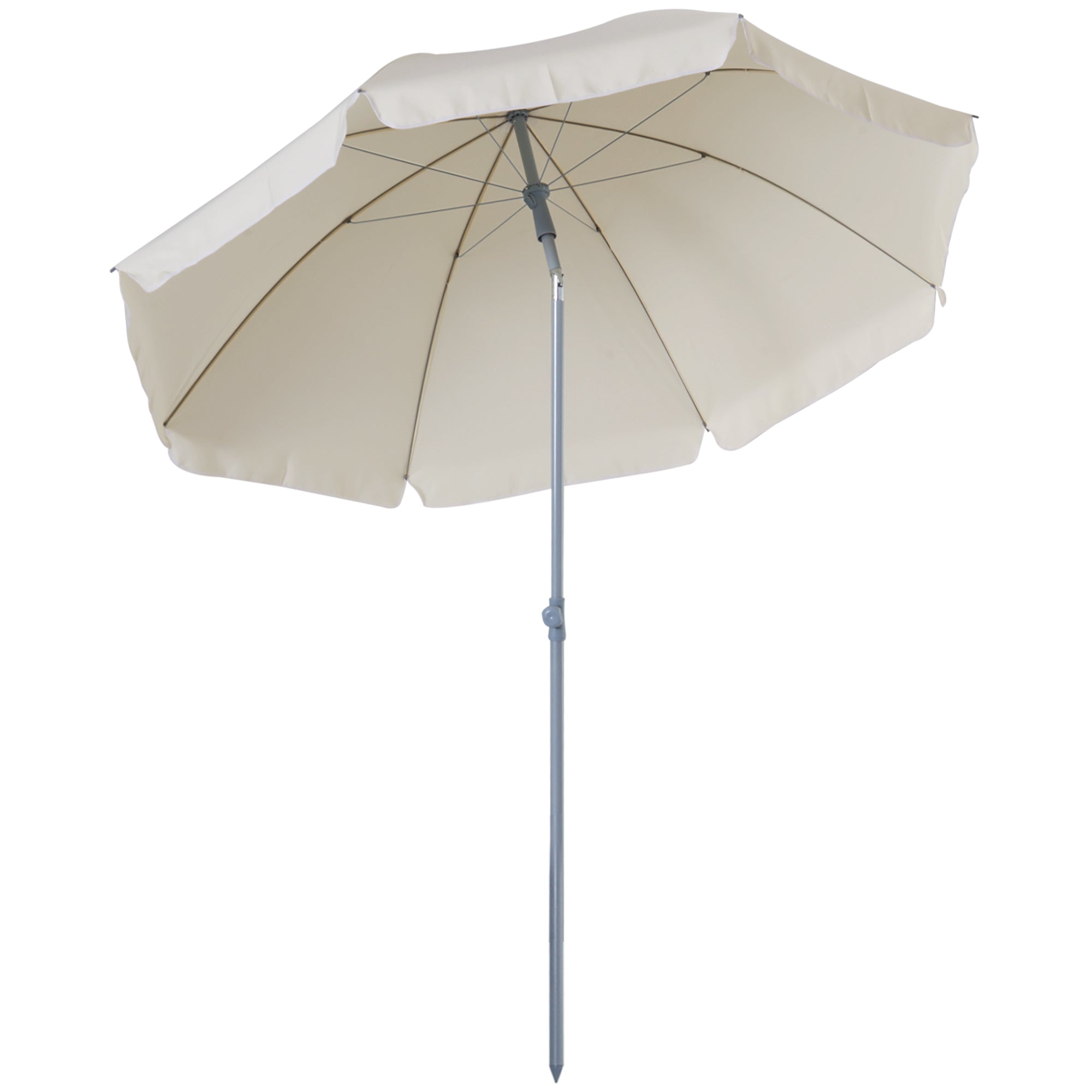 Outsunny 2.2m Beach Umbrella, Portable Parasol with Tilting Function, Outdoor Sunshade Shelter with 8 Ribs, Cream White - North Peak Garden Furniture