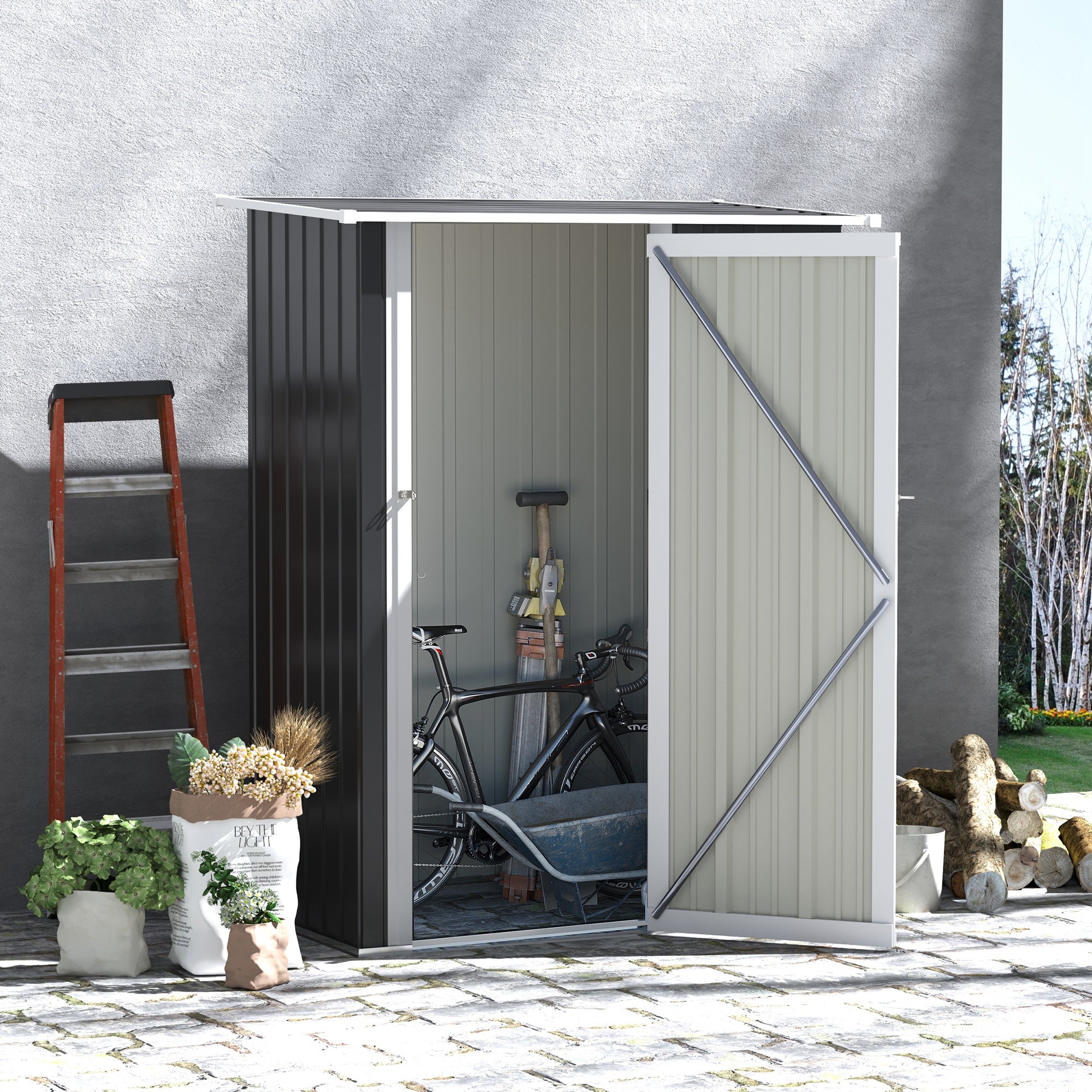 Outsunny 5ft x 3ft Garden Metal Storage Shed, Outdoor Tool Shed with Sloped Roof, Lockable Door for Tools, Equipment, Grey - North Peak Garden Furniture