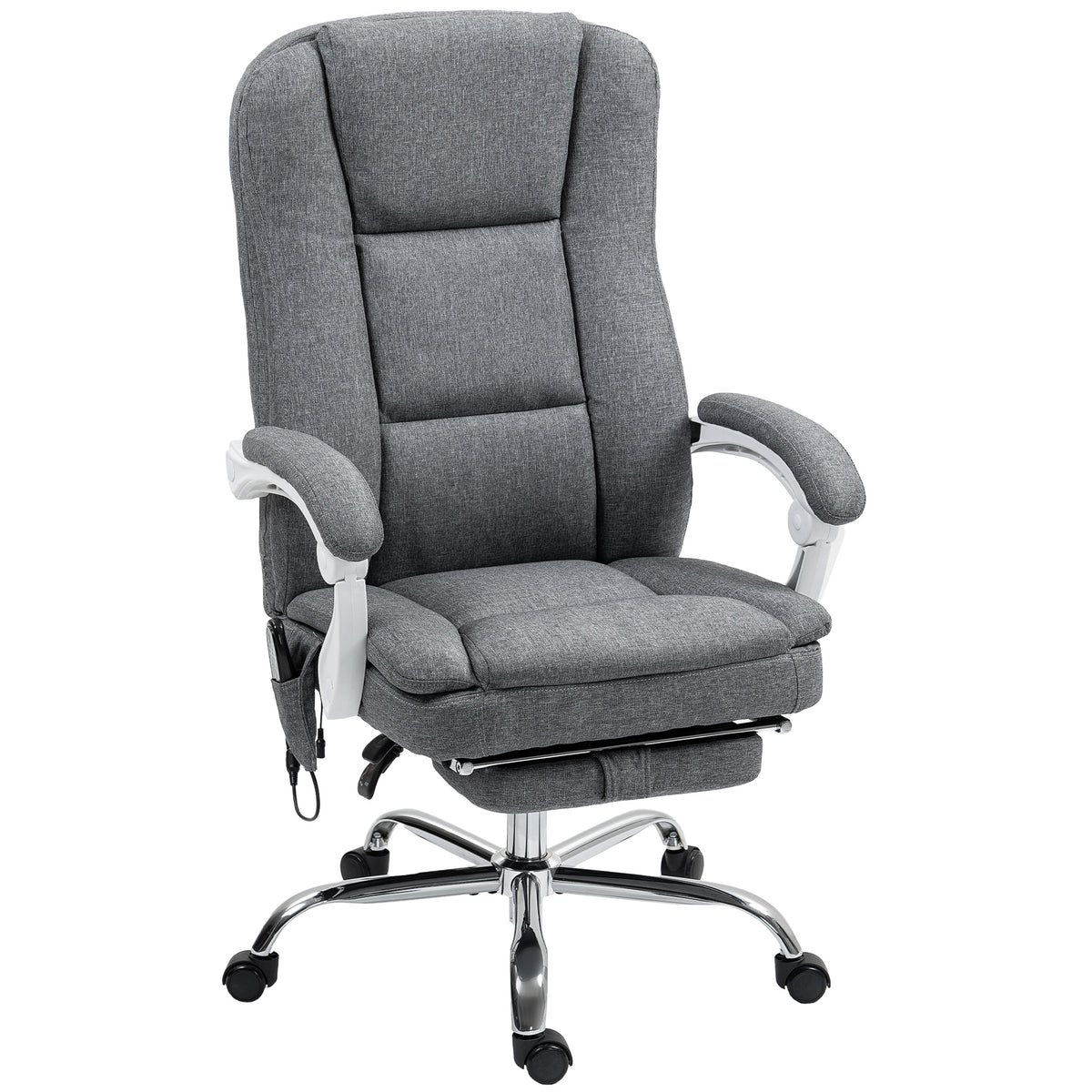 HOMCOM Executive Office Chair with 8-point Massage and Heat, Fabric Computer Desk Chair with Reclining Backrest, High Back, Height Adjustable, Swivel Wheels, Footrest, Remote, for Home, Grey