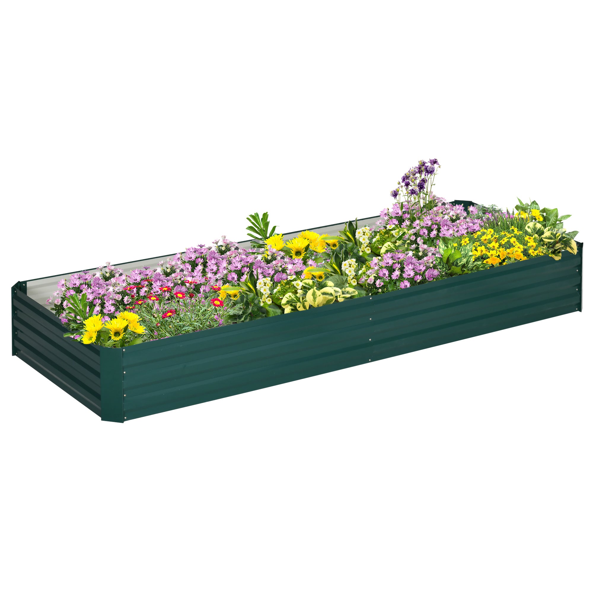 Outsunny Metal Raised Garden Bed Planter Box Outdoor Planters for Growing Flowers, Herbs, Green, 241x90.5x30cm - North Peak Garden Furniture