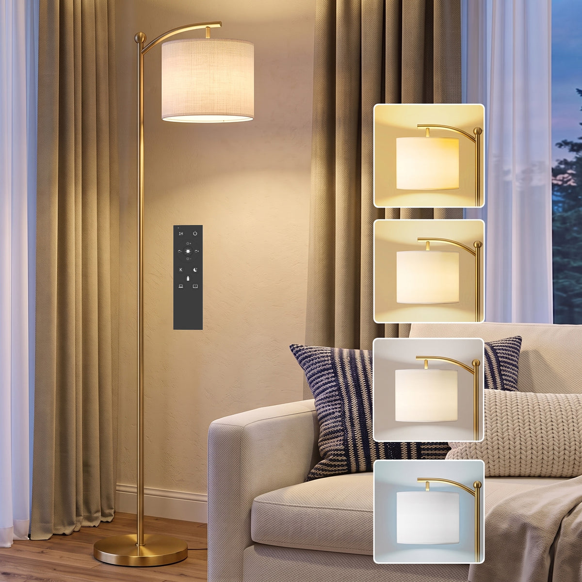HOMCOM LED Floor Lamp with Remote Control - Gold Tone