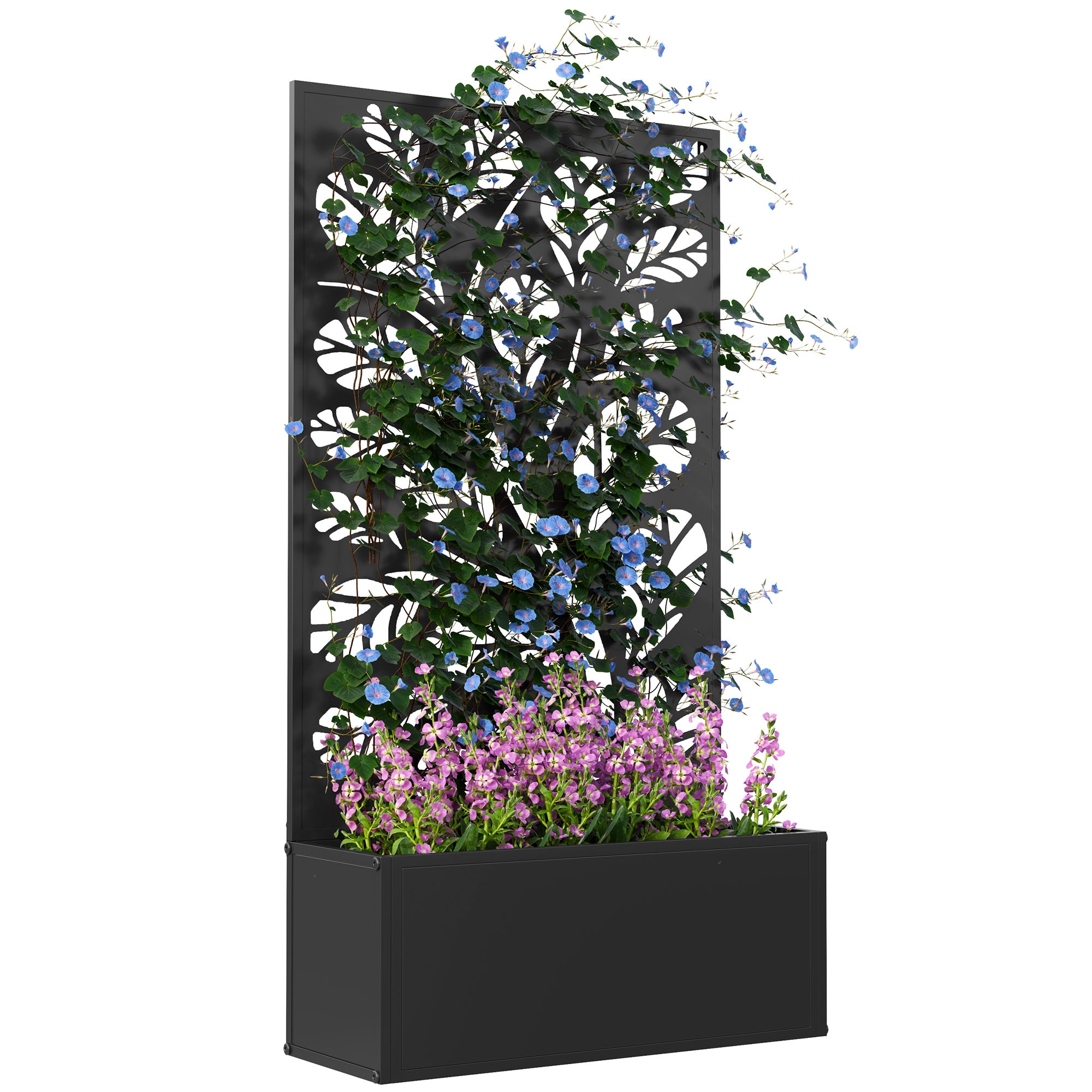 Outsunny Outdoor Metal Planter, with Back Trellis - Black - North Peak Garden Furniture