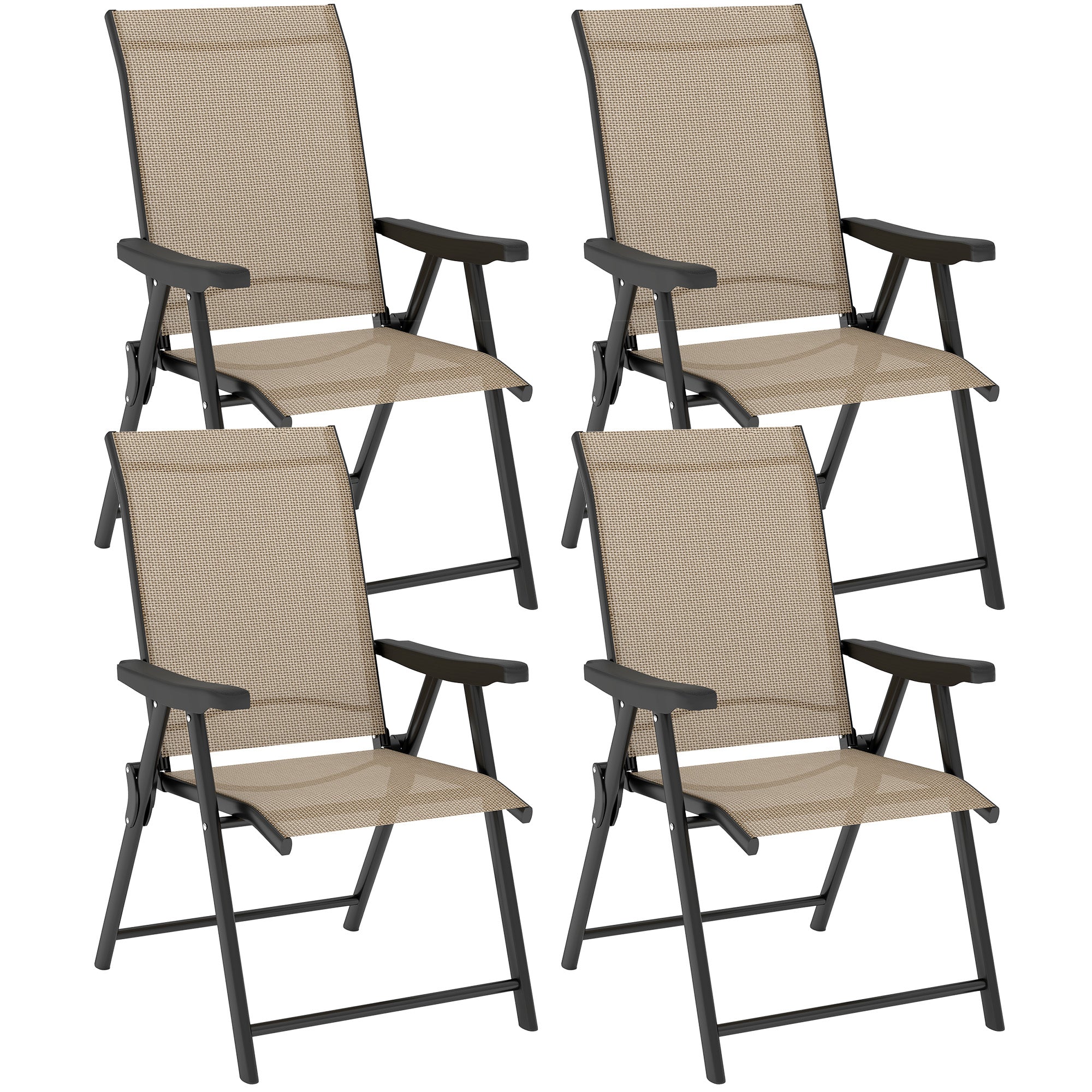Outsunny Set of Four Folding Outdoor Chairs - Brown/Black - North Peak Garden Furniture
