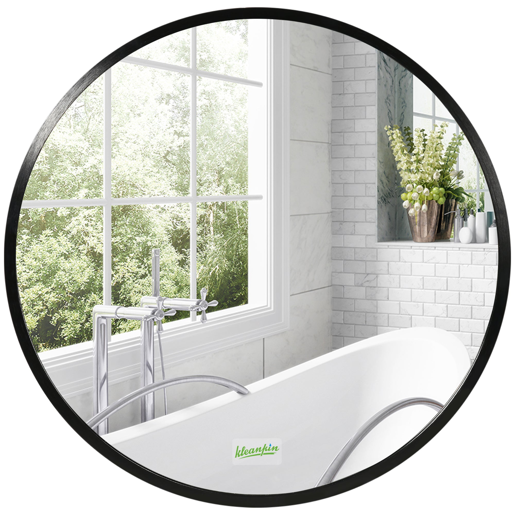 kleankin Round Bathroom Mirror, Modern Wall-mounted Makeup Mirror with Aluminium Frame for Washroom Living Room, Black, 40x40 cm - North Peak Garden Furniture