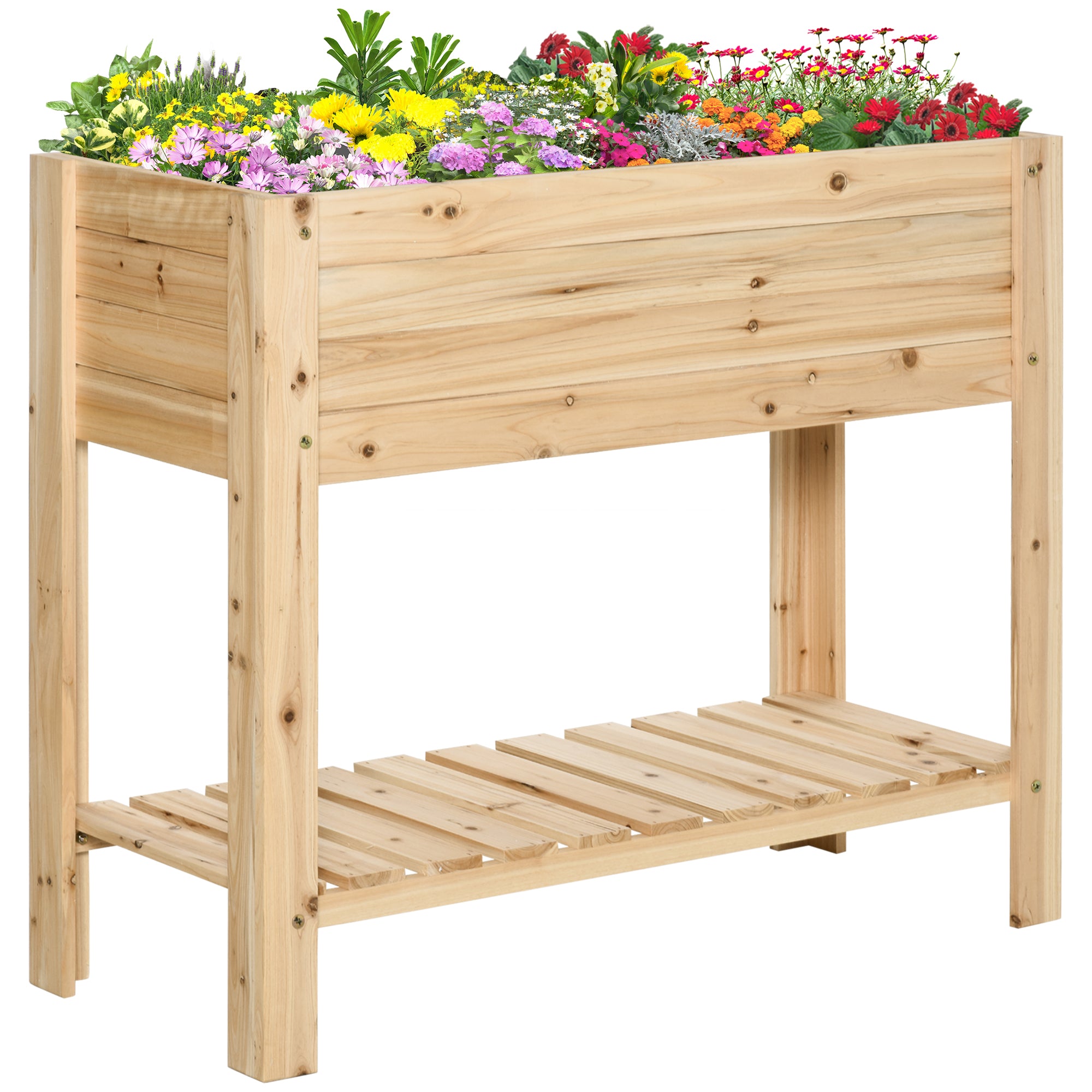 Outsunny Wooden Raised Plant Stand Outdoor Flower Bed Box with Clapboard 100 x 40 x 84cm - North Peak Garden Furniture