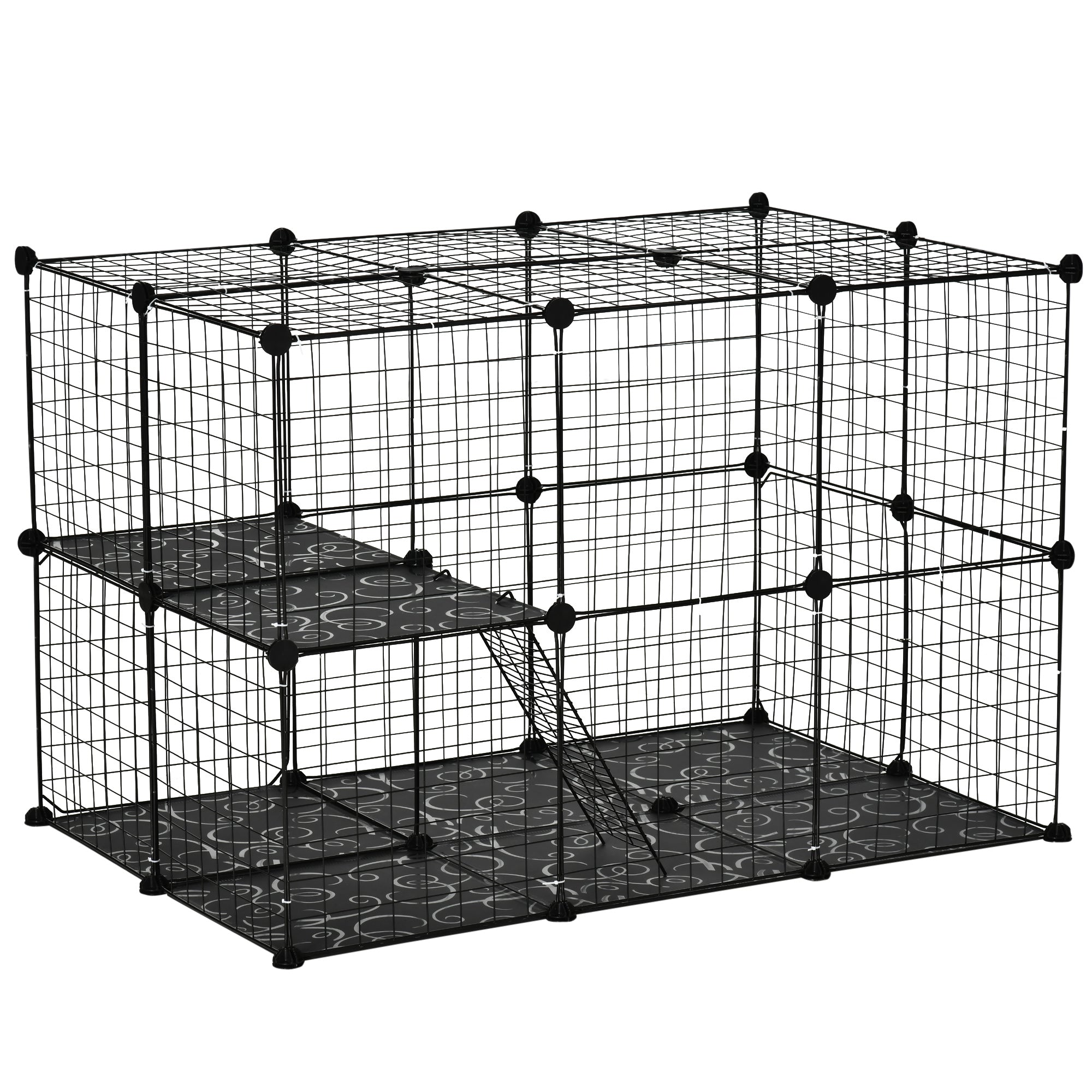 PawHut Pet Playpen DIY Small Animal Cage Enclosure Metal Wire Fence 39 Panels with 3 Doors 2 Ramps for Kitten Bunny Chinchilla Pet Mink Black - North Peak Garden Furniture