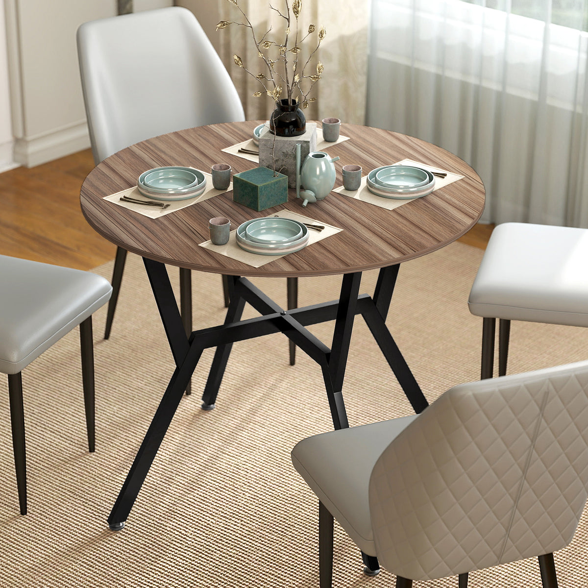 HOMCOM Dining Room Table with Black Legs Anti-slip Foot Pads for Living Room Dining Room 90 x 76 cm Brown