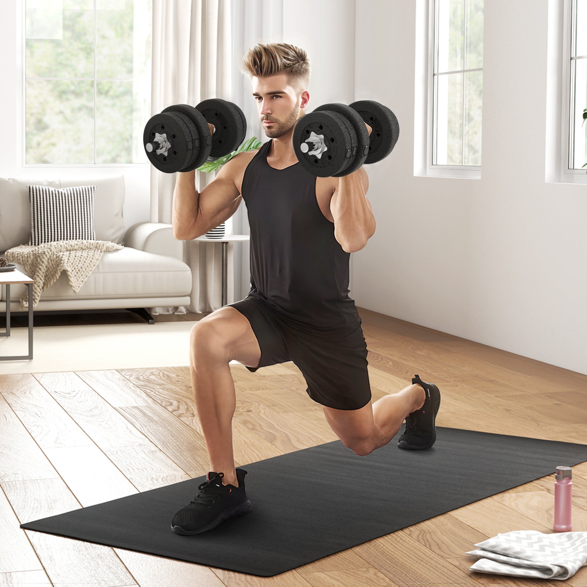 HOMCOM 25KG Adjustable Weights Dumbbells Set, Dumbbell Hand Weights for Home Office Gym Body Fitness Lifting Training, Black - North Peak Garden Furniture