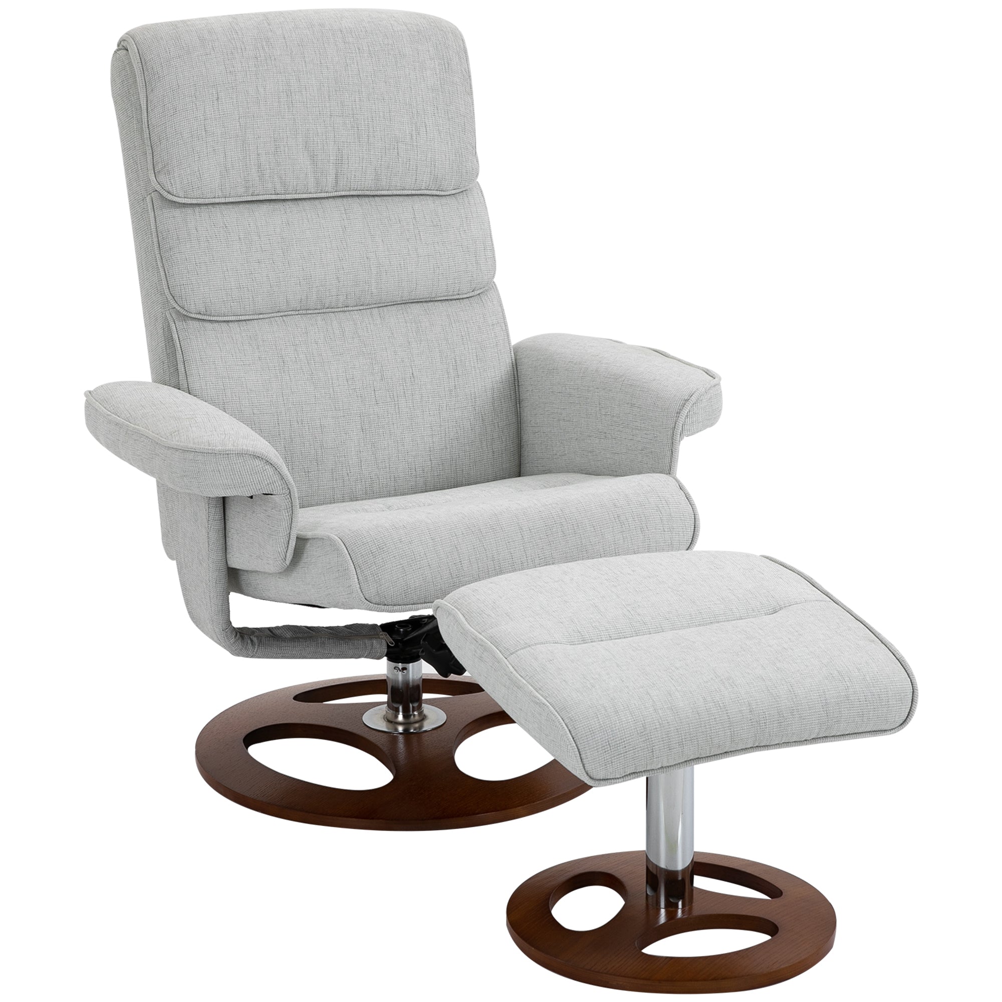 HOMCOM Recliner Chair Ottoman Set 360° Swivel Sofa Stool Modern Soft Thick Padding Wood Base Grey - North Peak Garden Furniture