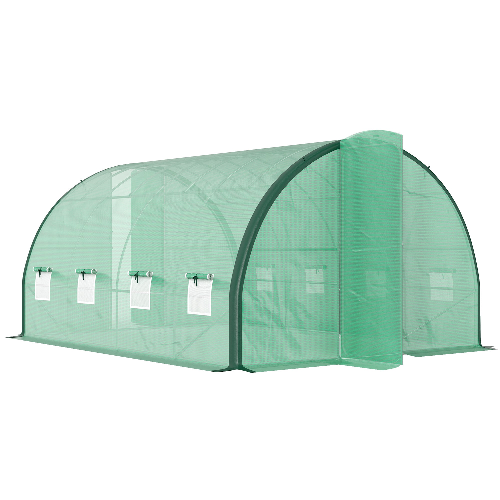 Outsunny 4 x 3(m) Polytunnel Greenhouse, with Windows and Doors - Green - North Peak Garden Furniture