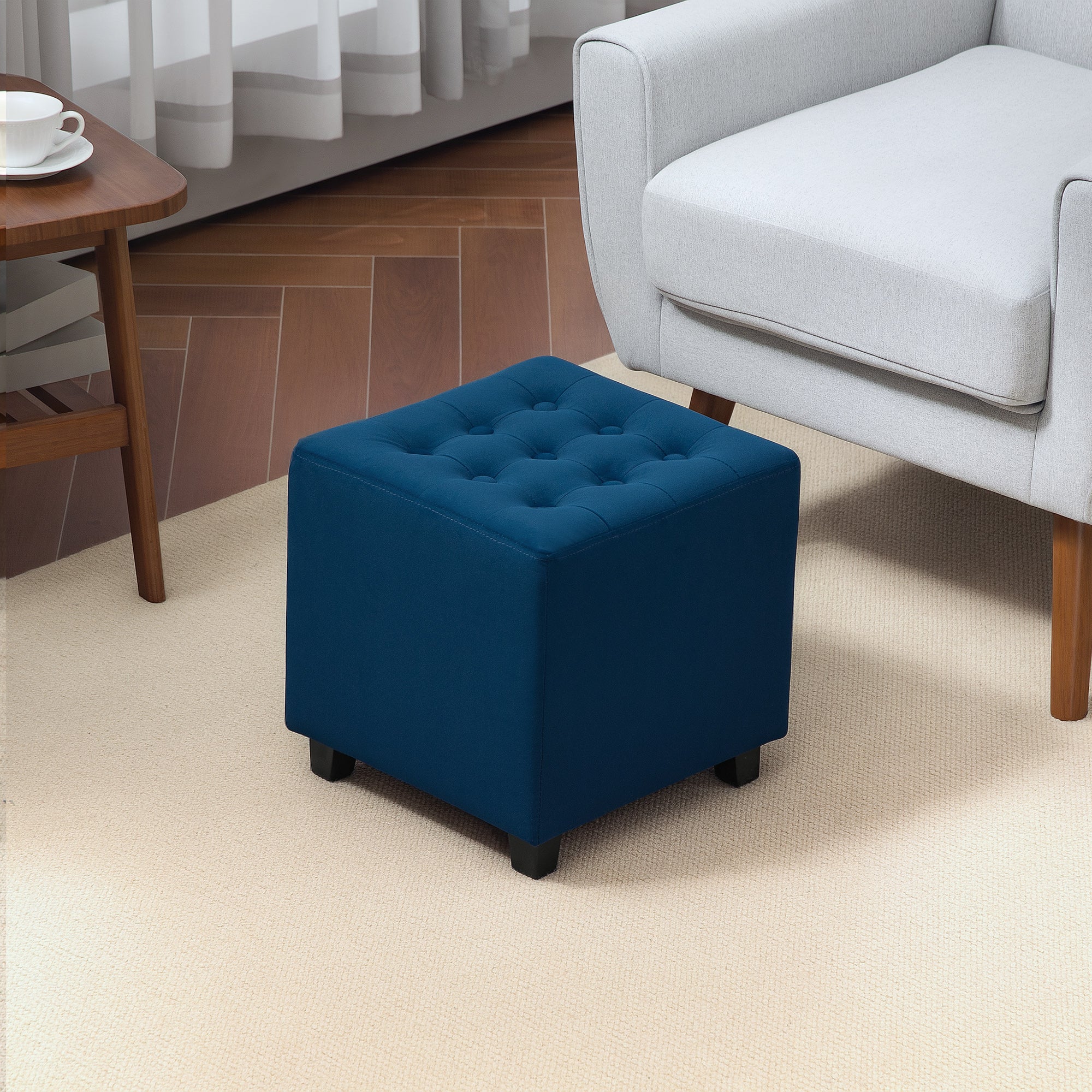 HOMCOM Velvet-Feel Square Ottoman - Blue - North Peak Garden Furniture