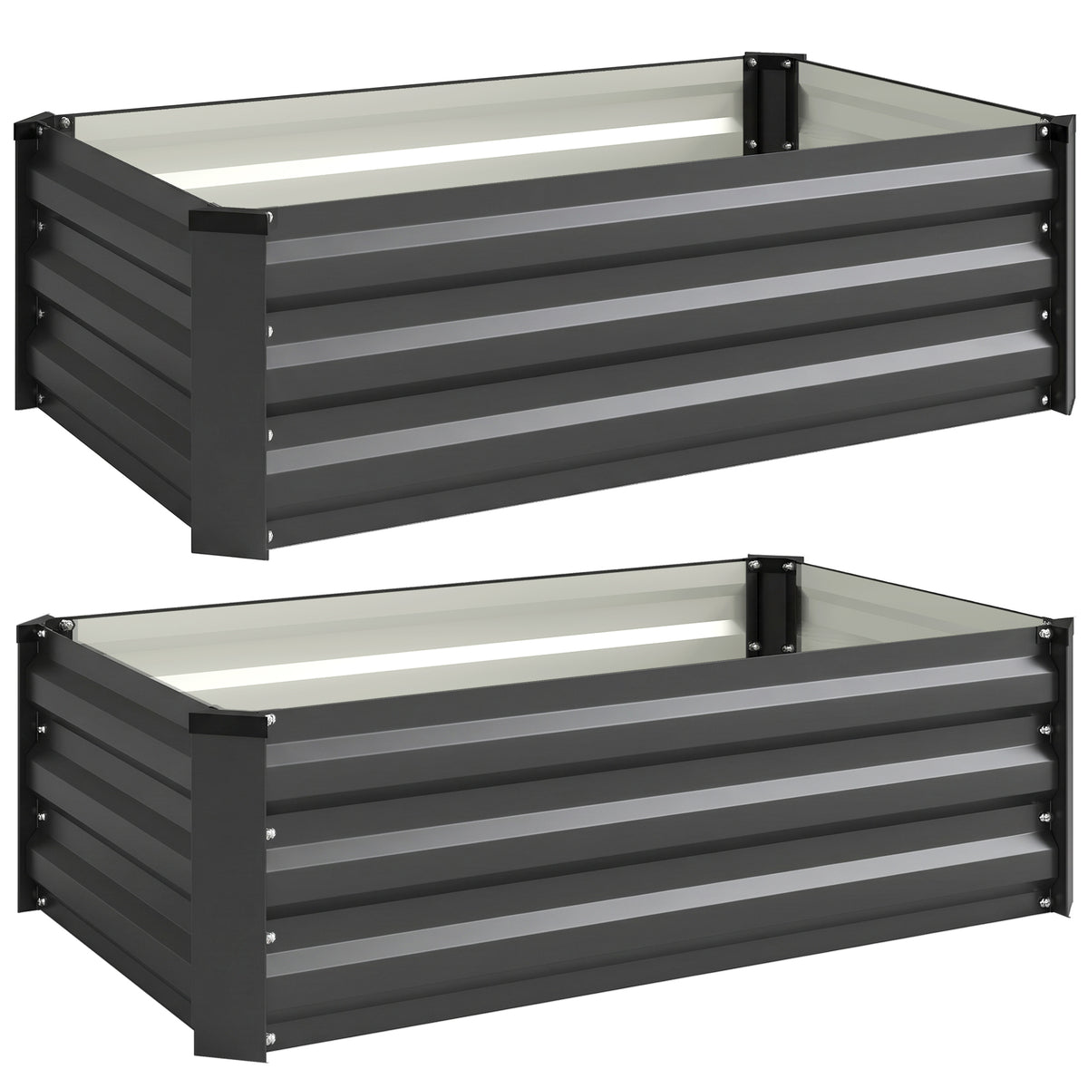 Outsunny Set of Two 100 x 60cm Steel Planter Boxes - Grey