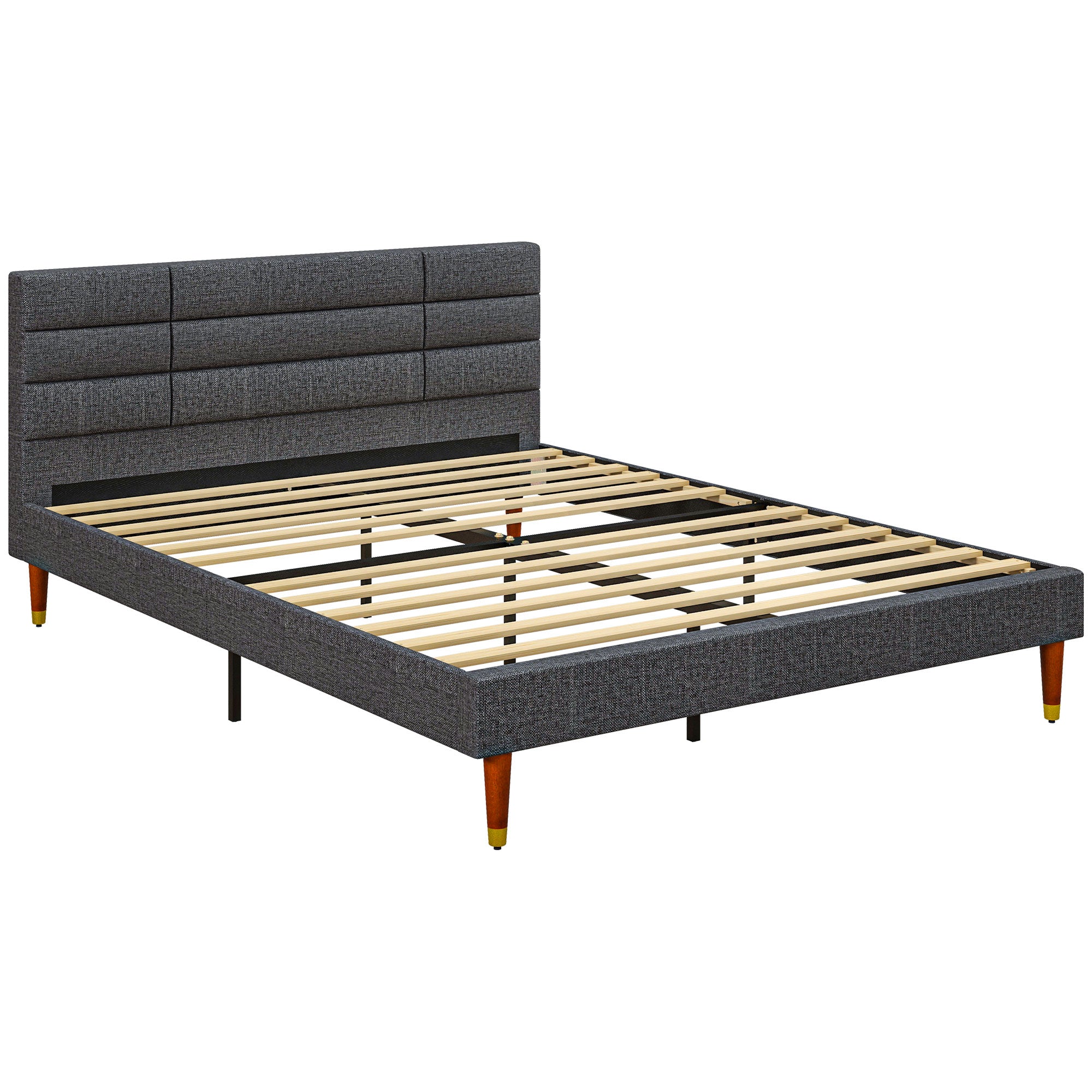HOMCOM Upholstered King Bed Frame, with Slats - Grey - North Peak Garden Furniture