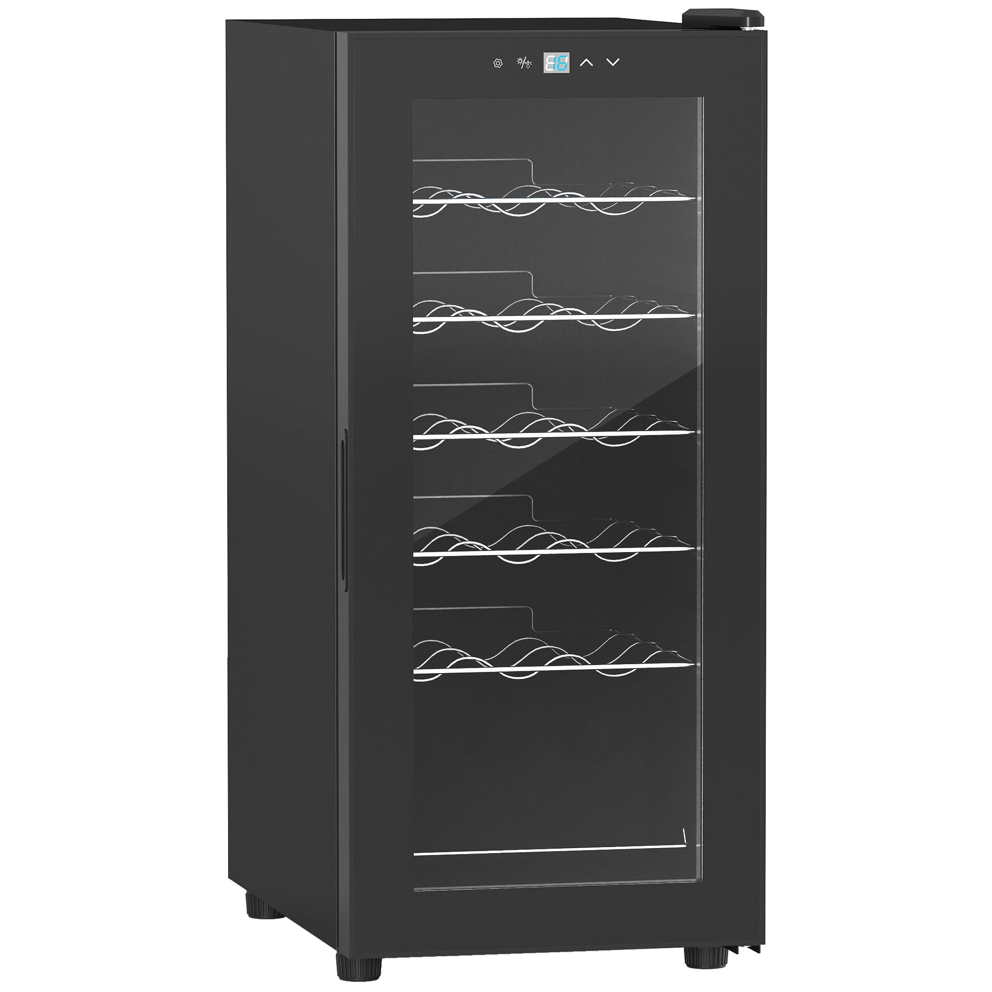 HOMCOM 50L Wine Cooler, 18 Bottles Freestanding Wine Fridge with Glass Door, LED Light, Temperature Control and Digital Touch Screen, Black - North Peak Garden Furniture