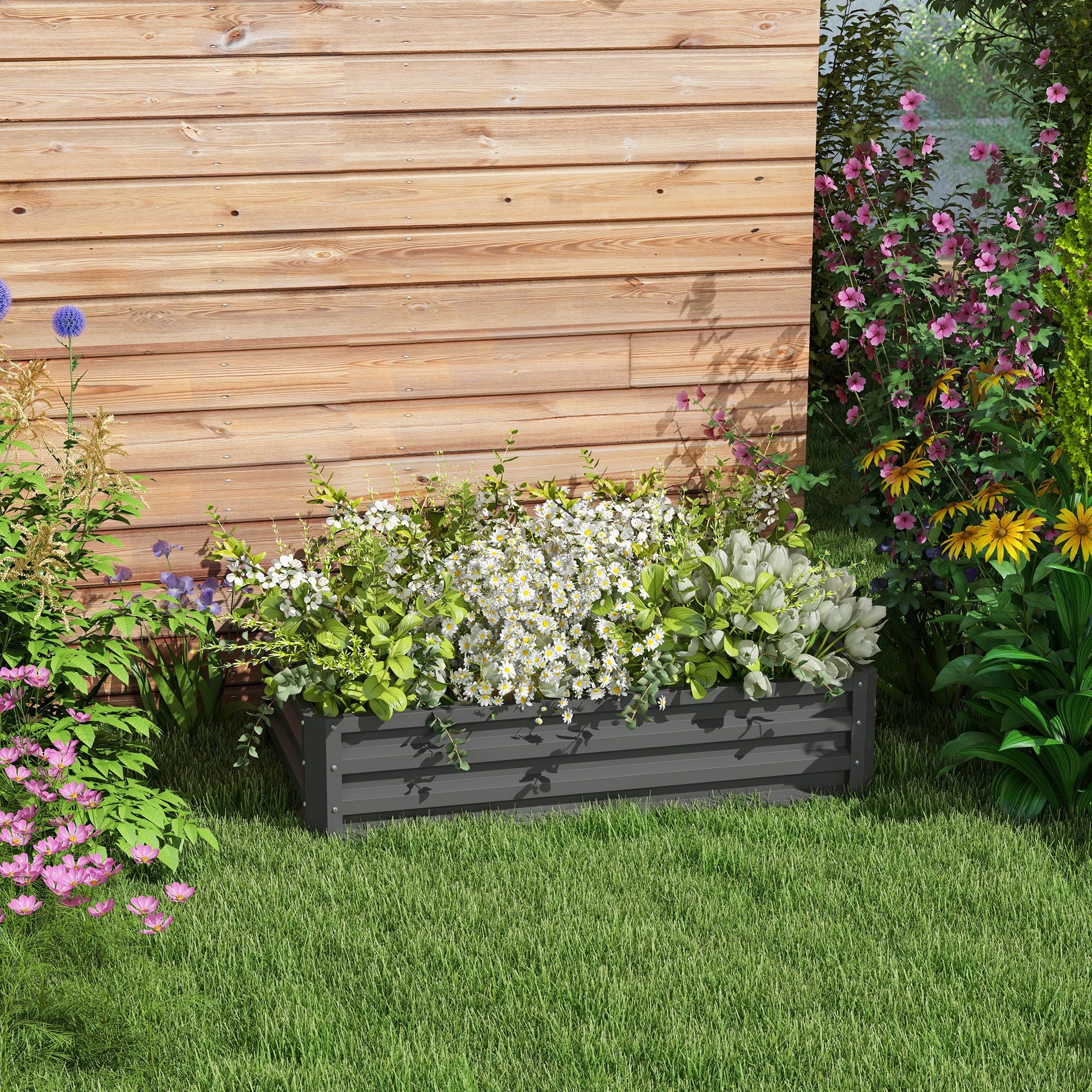 Outsunny Raised Beds for Garden, Galvanised Outdoor Planters for Herbs and Vegetables, for Patio, Garden, Balcony, Light Grey - North Peak Garden Furniture