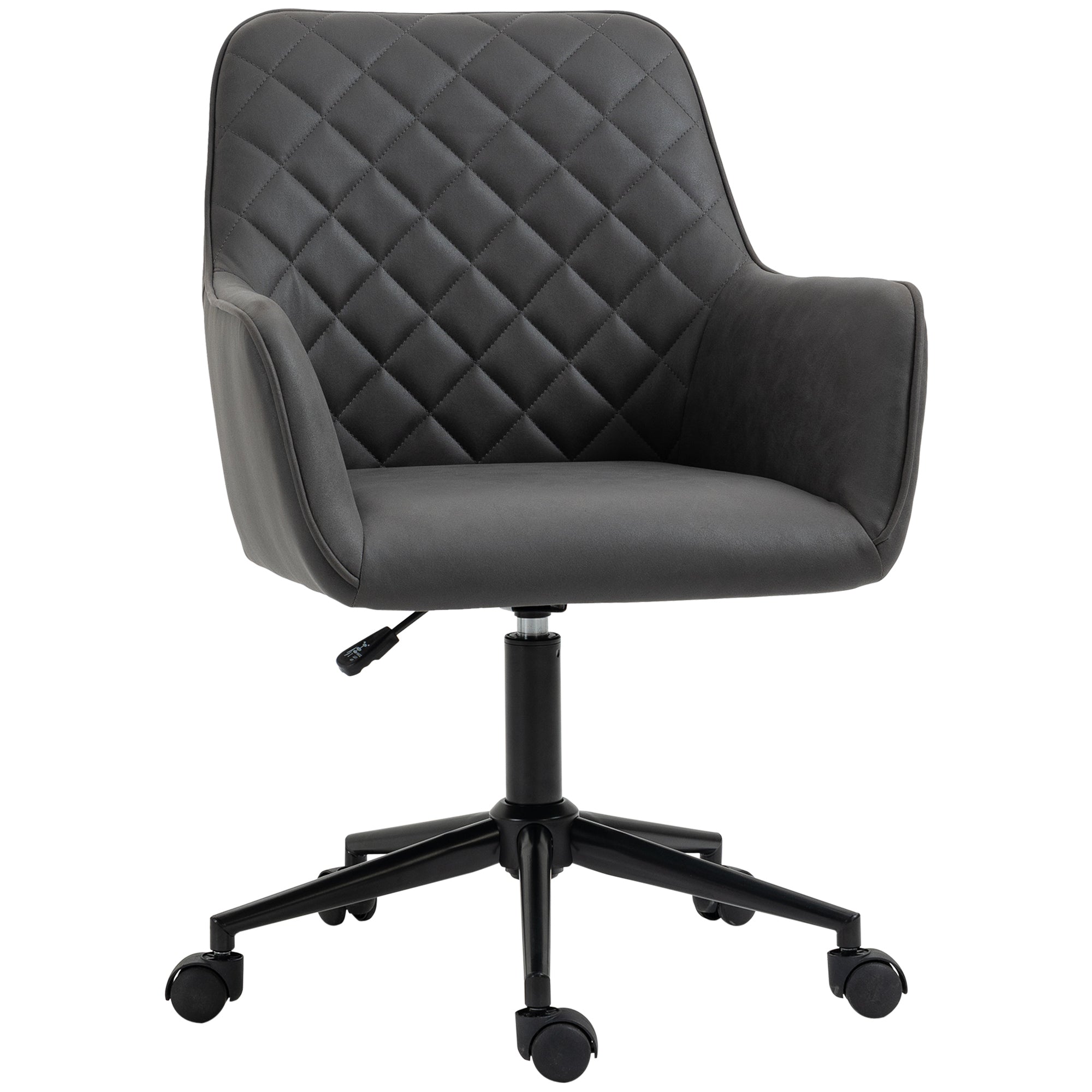 Vinsetto Office Desk Chair, Leather-Feel Fabric Computer Swivel Chair with Rolling Wheels and Adjustable Height for Home, Grey - North Peak Garden Furniture