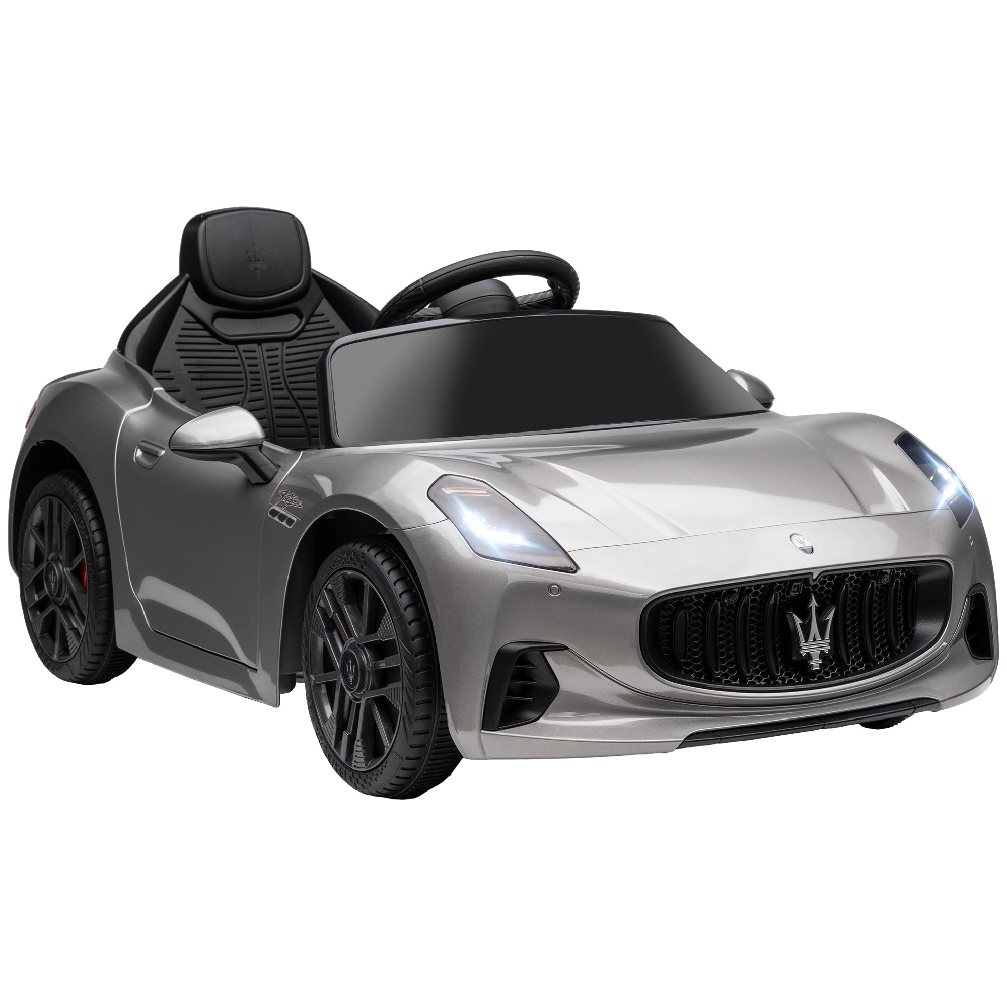 AIYAPLAY 12V Maserati Gran Turismo Folgore Lincesed Kids Electric Car with Remote Control, Soft Start, Grey - North Peak Garden Furniture