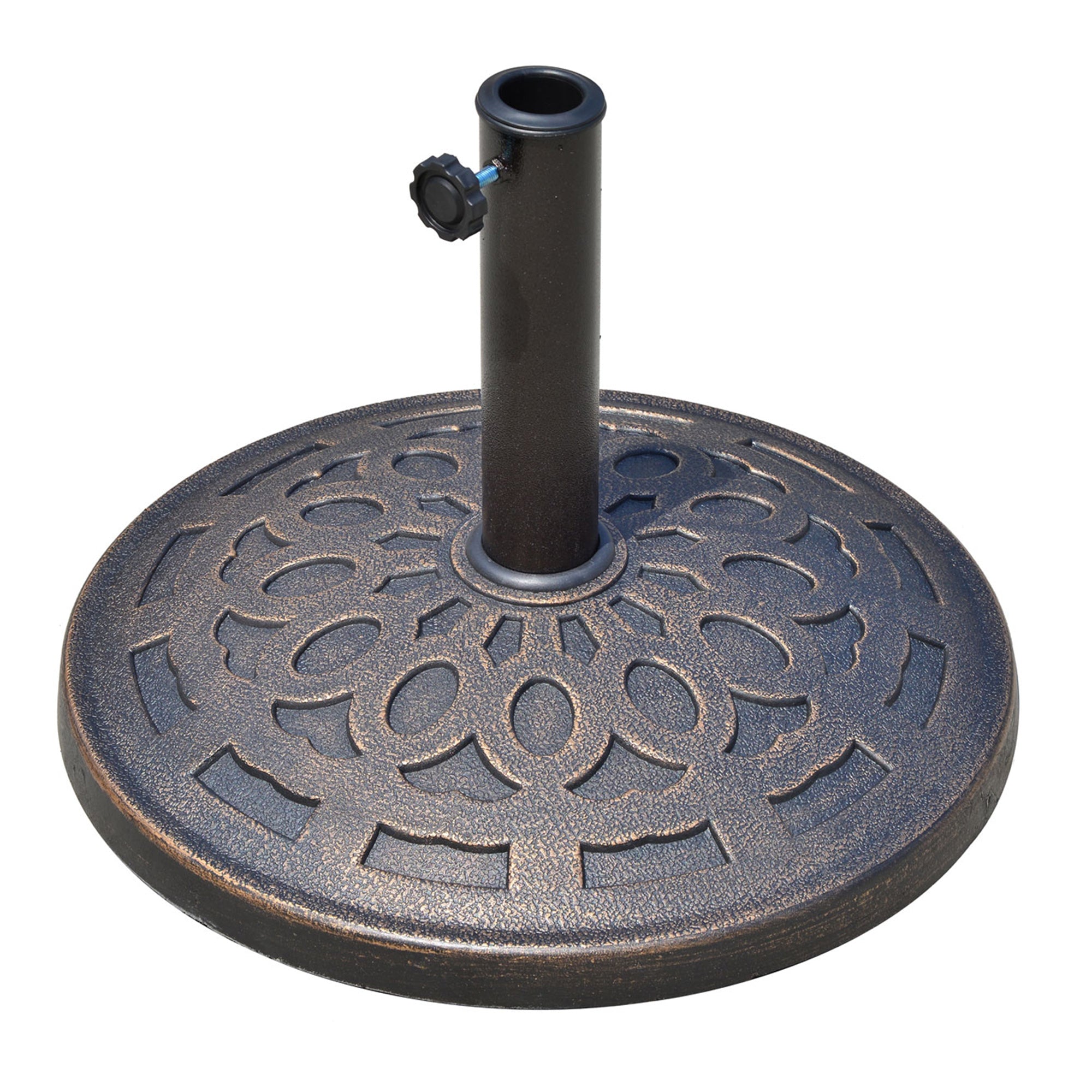 Outsunny 14kg Round Garden Parasol Base Holder Decorative Resin Market Umbrella Stand with Adjustable Coupler, Bronze - North Peak Garden Furniture