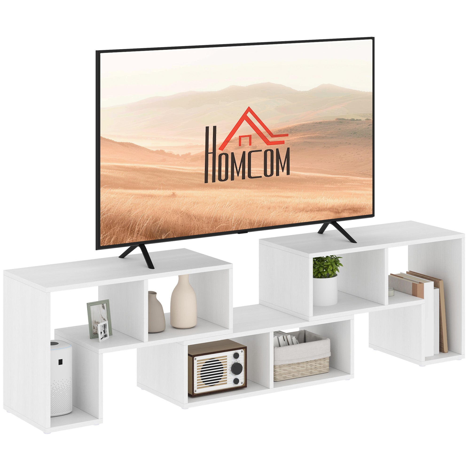 HOMCOM TV Stand for TVs up to 75 Inches, Free Combination TV Unit with Storage Shelves, Extendable Entertainment Centre for Living Room, White Wood Grain - North Peak Garden Furniture