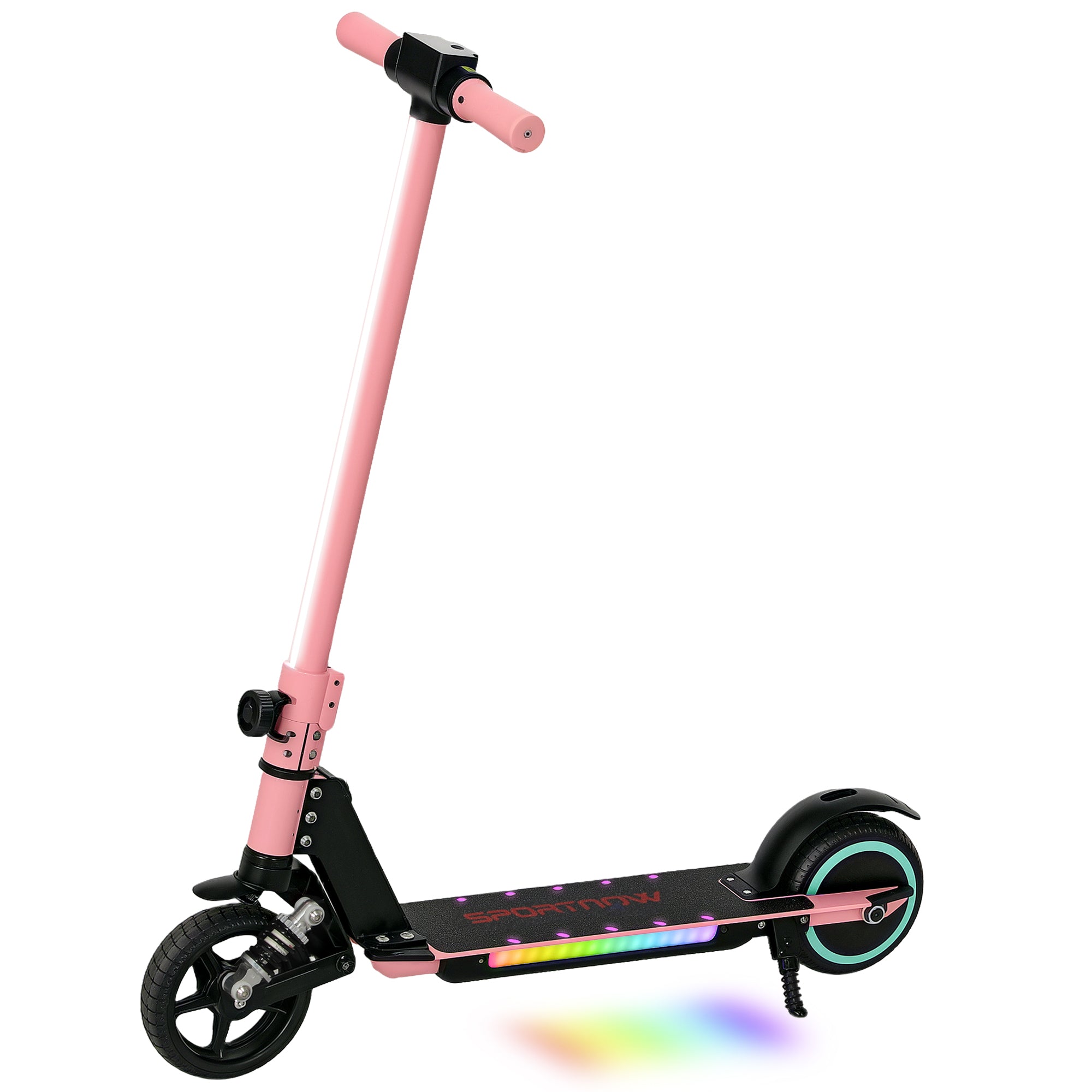 SPORTNOW Folding Electric Scooter for Kids Age 6-14 with Dual Brakes, Front Suspension, LED Colourful Lights and Display, 6.8kg Lightweight Aluminium E Scooter, Up to 14 KM/H & 6 KM, Pink - North Peak Garden Furniture