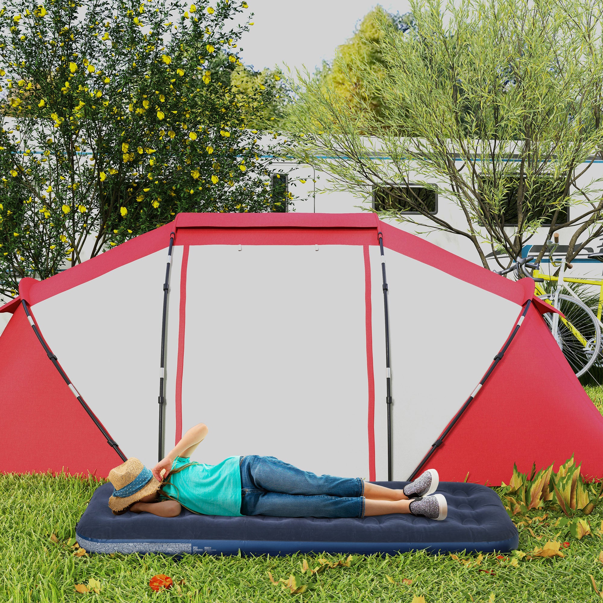 Outsunny Single Air Mattress with Hand Pump, Portable Air Bed with Flocked Surface, 191 x 73 x 22cm, Blue - North Peak Garden Furniture