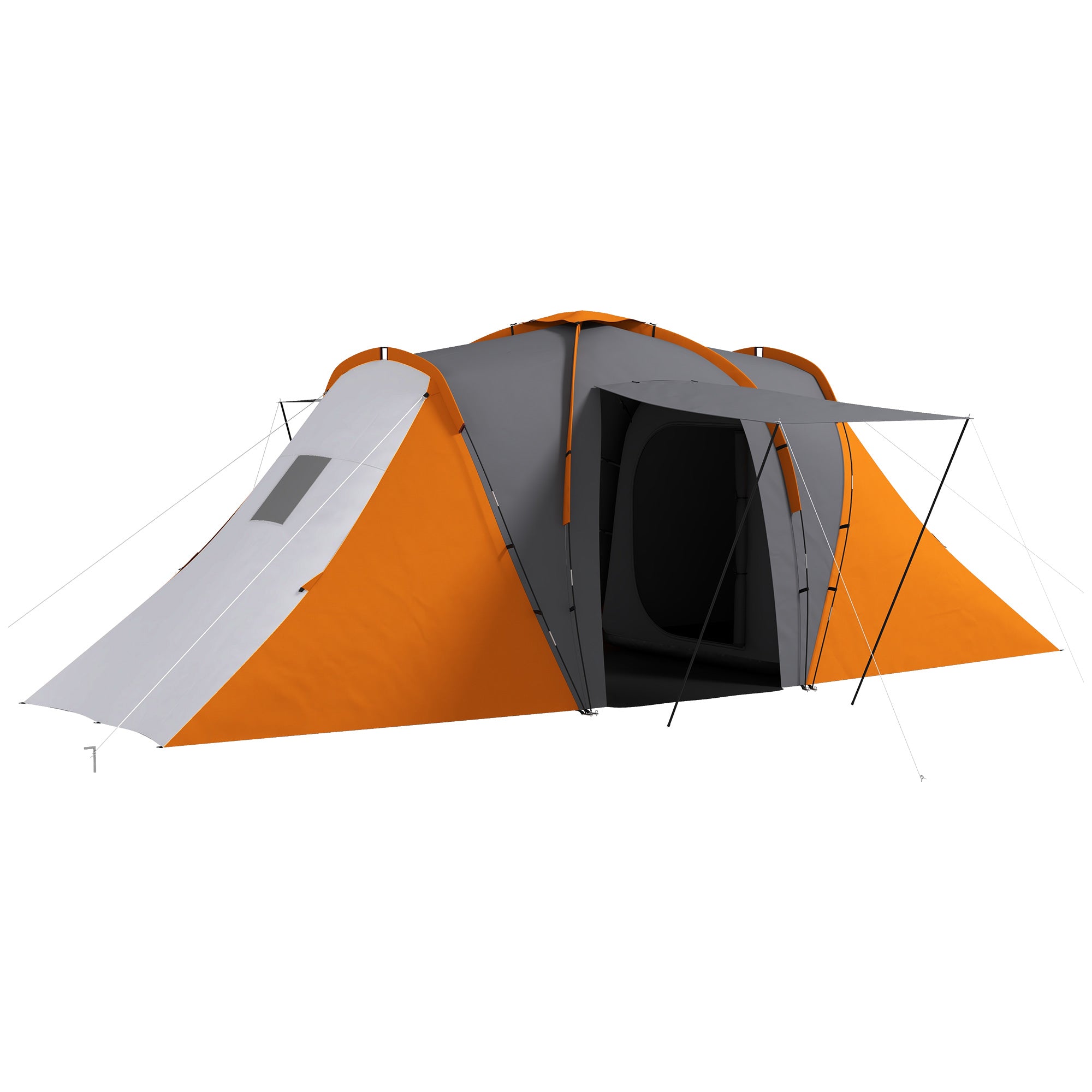 Outsunny Large Camping Tent Tunnel Tent with 2 Bedroom and Living Area, 2000mm Waterproof, Portable with Bag for 4-6 Man, Orange - North Peak Garden Furniture