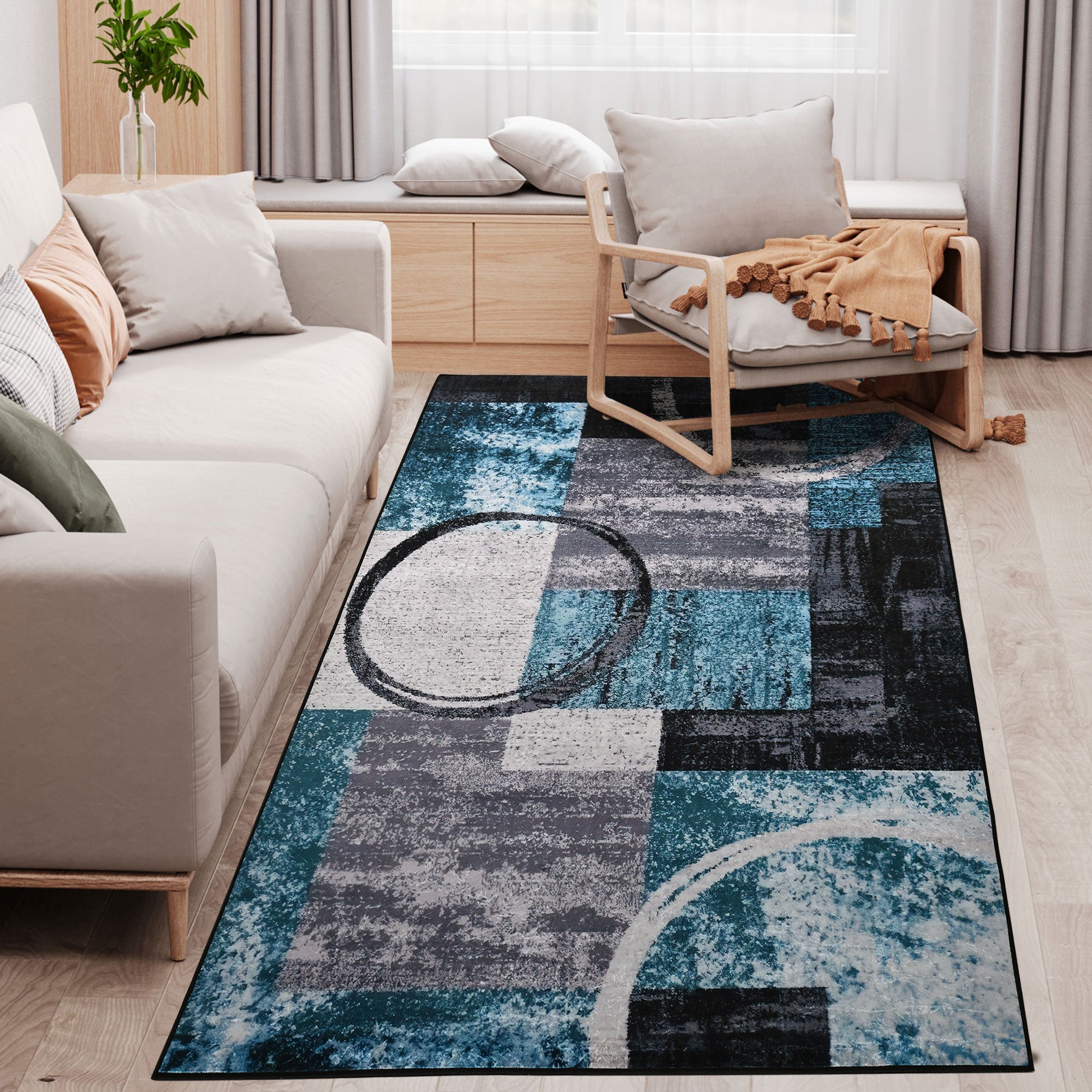 HOMCOM Blue Geometric Rug, Modern Area Rugs Large Carpet for Living Room, Bedroom, Dining Room, 160x230 cm - North Peak Garden Furniture