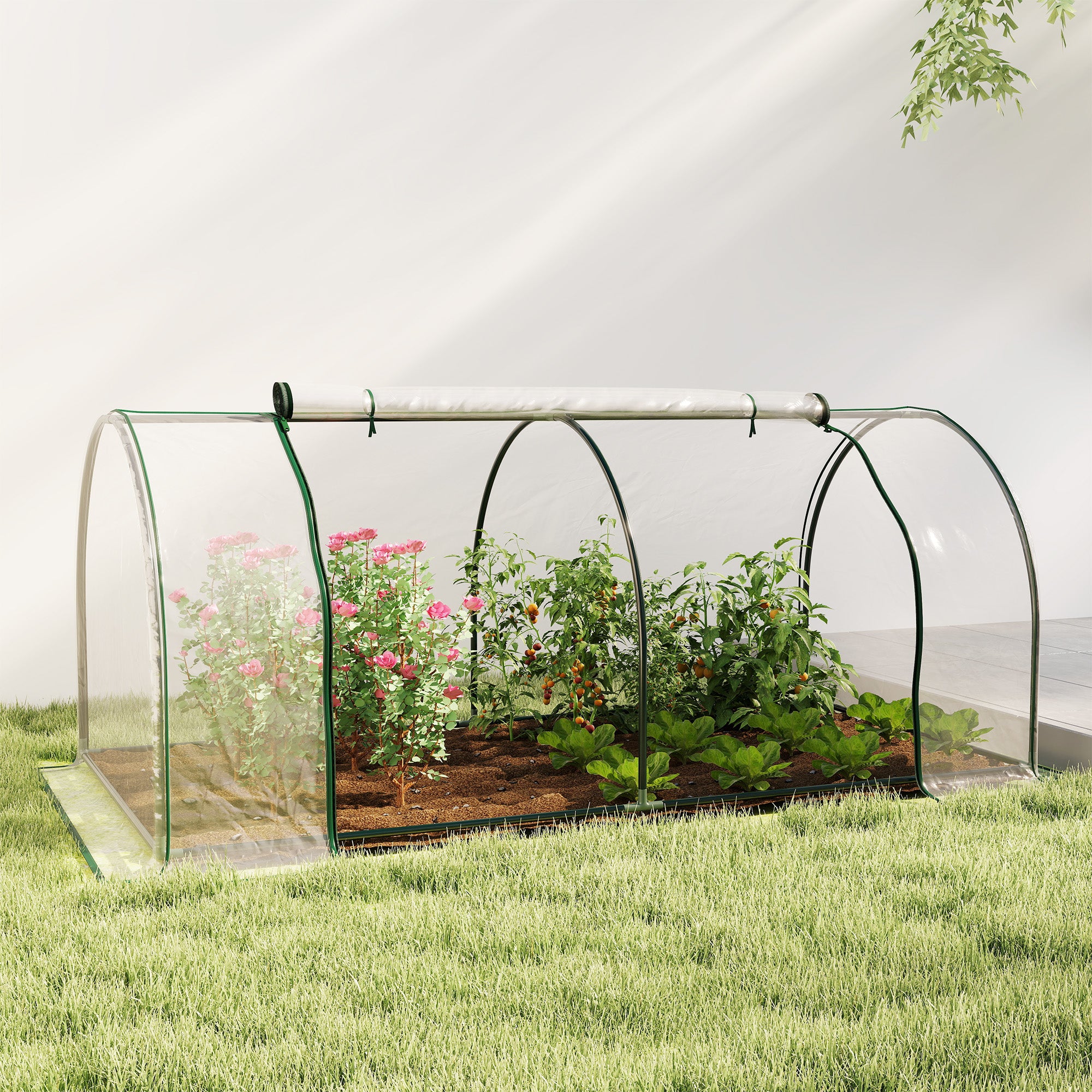Outsunny Tunnel Greenhouse Green Grow House for Garden Outdoor, Steel Frame, PVC Cover, Transparent, 250 x 100 x 80cm - North Peak Garden Furniture