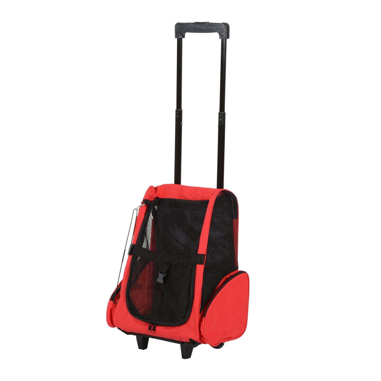 PawHut Pet Travel Backpack Bag Cat Puppy Dog Carrier w/ Trolley and Telescopic Handle Portable Stroller Wheel Luggage Bag (Red) - North Peak Garden Furniture