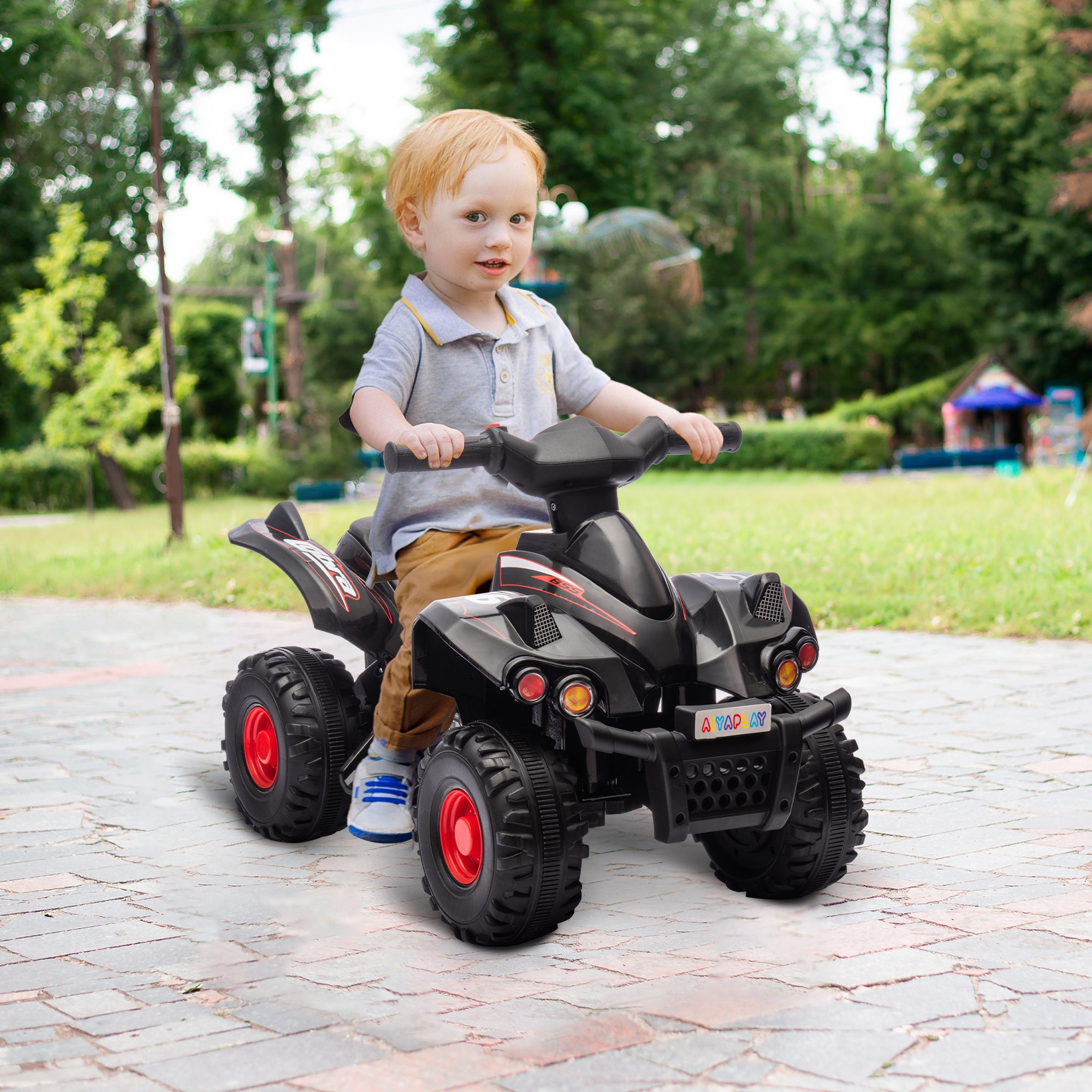AIYAPLAY 6V Kids Electric Quad Bike w/ Music, Forward Function, for 2-6 Years, Black - North Peak Garden Furniture