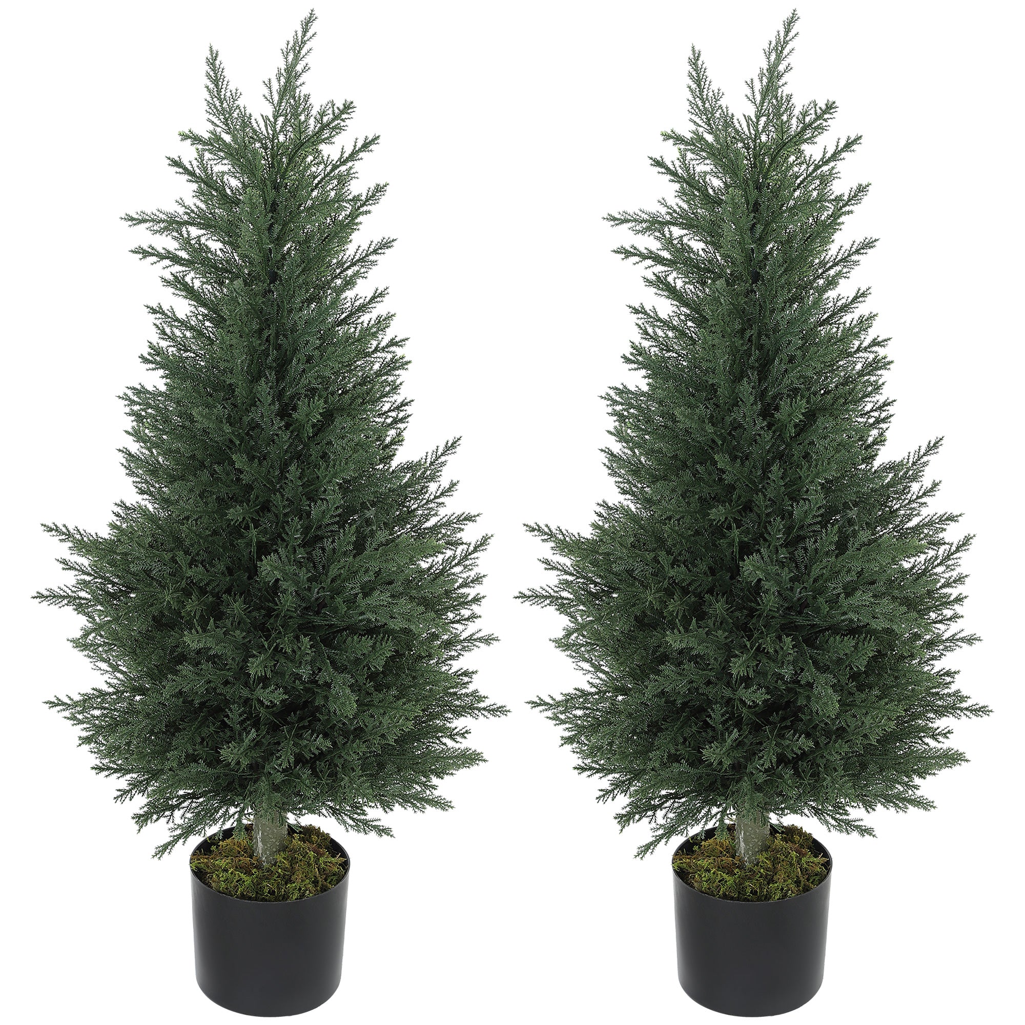 HOMCOM Set of 2 Decorative Artificial Plant, 90 cm Cypress Tree with 362 Leaves in Pot, UV-Resistant Plastic Fake Tree for Indoor Outdoor Home Office - North Peak Garden Furniture