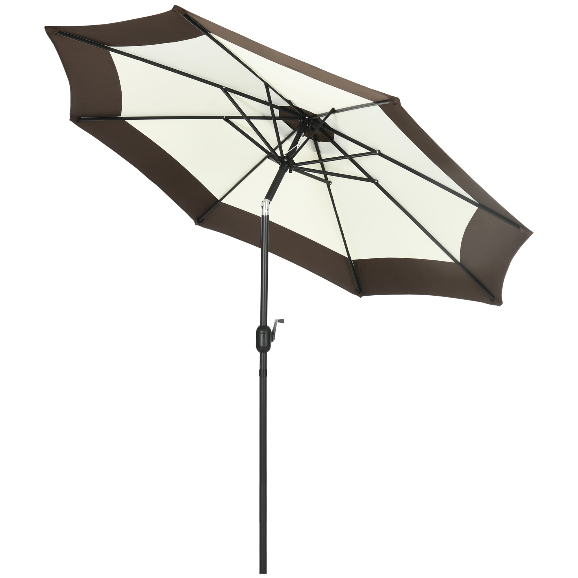 Outsunny 2.7m Garden Parasol Umbrella with 8 Metal Ribs, Tilt and Crank, Outdoor Sunshades for Garden, Patio, Beach, Yard, Coffee - North Peak Garden Furniture