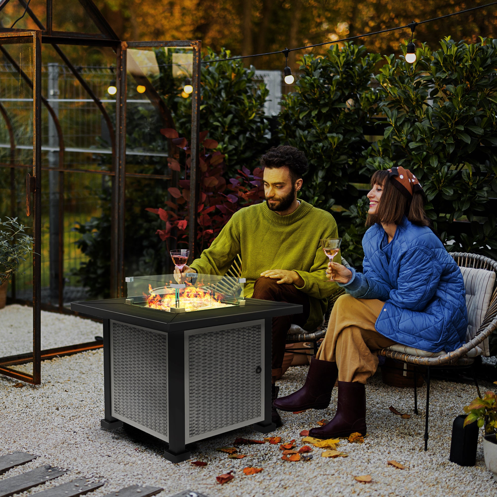 Outsunny 81 x 81cm 50,000 BTU Gas Fire Pit Table - Grey - North Peak Garden Furniture